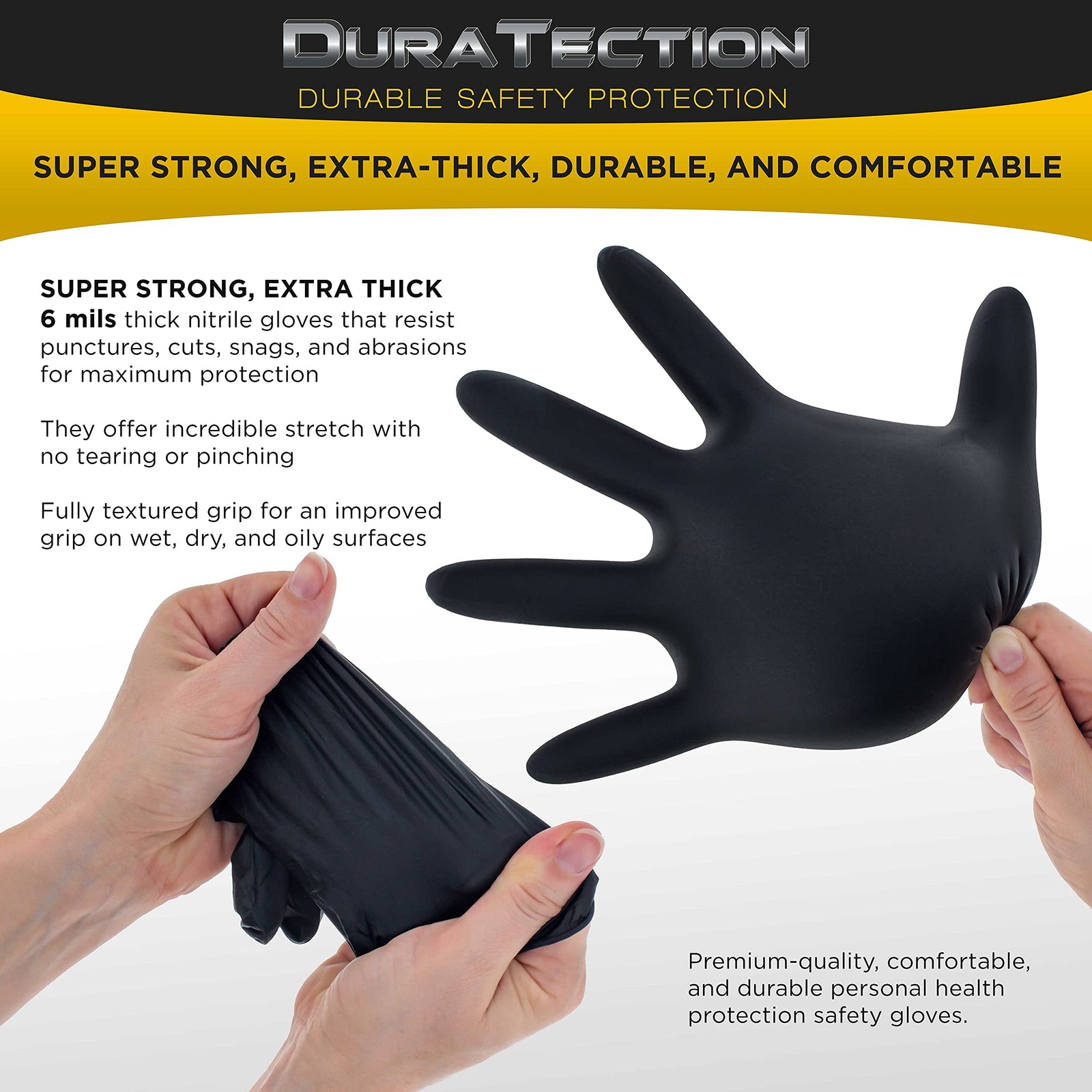 HD Black Nitrile Disposable Gloves, Box of 100, Size Large, 6 Mil – Latex Fre…