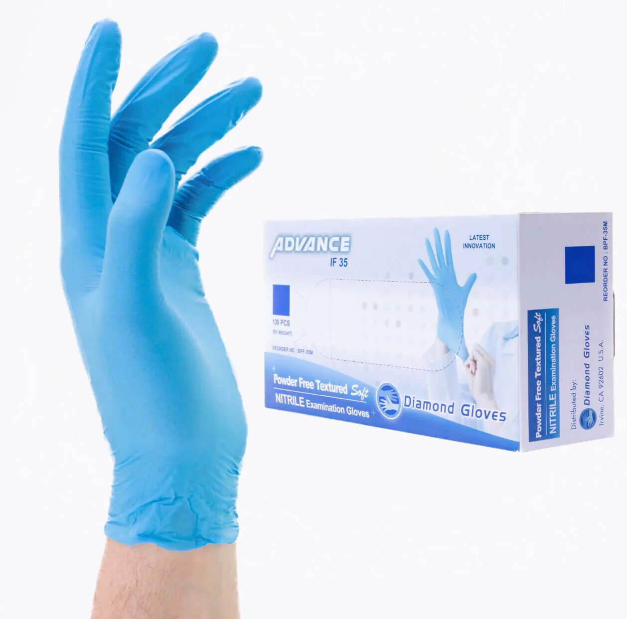 100 Pcs Blue Nitrile Exam Gloves 3.5 Mil Powder and Latex FREE Medical Dental