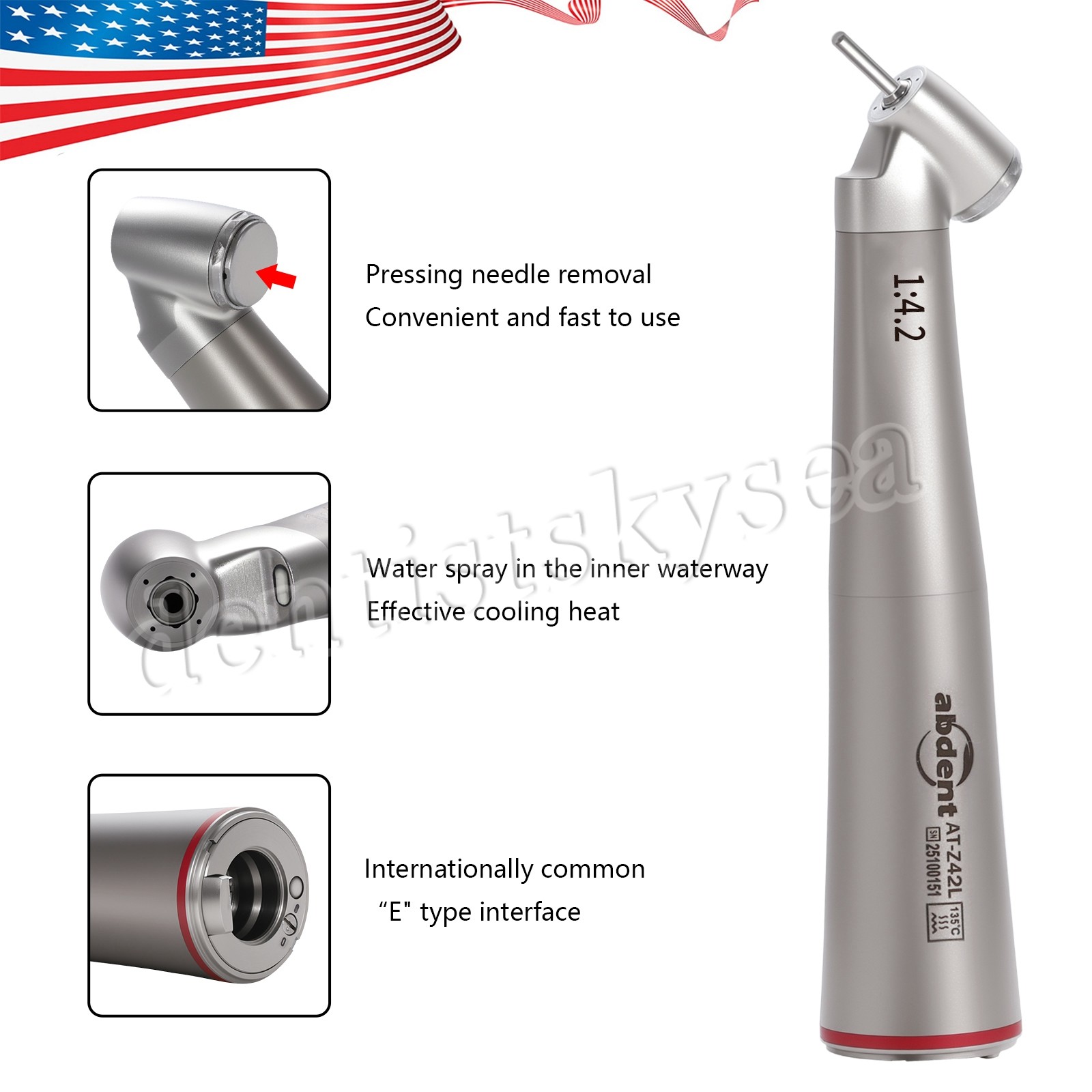 Abdent Dental 1:4.2 LED Fiber Optic Quattro Spray Contra Angle Handpiece