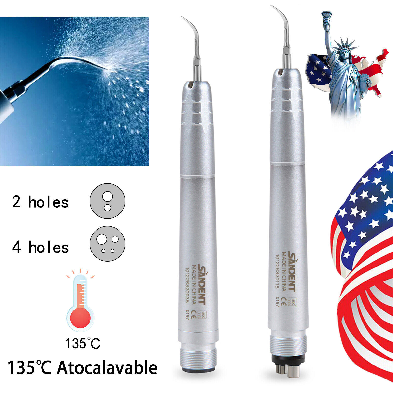 Dental Ultrasonic Air Perio Scaler Handpiece Scaling 2/4Hole + 3 Tips G1 G2 G4