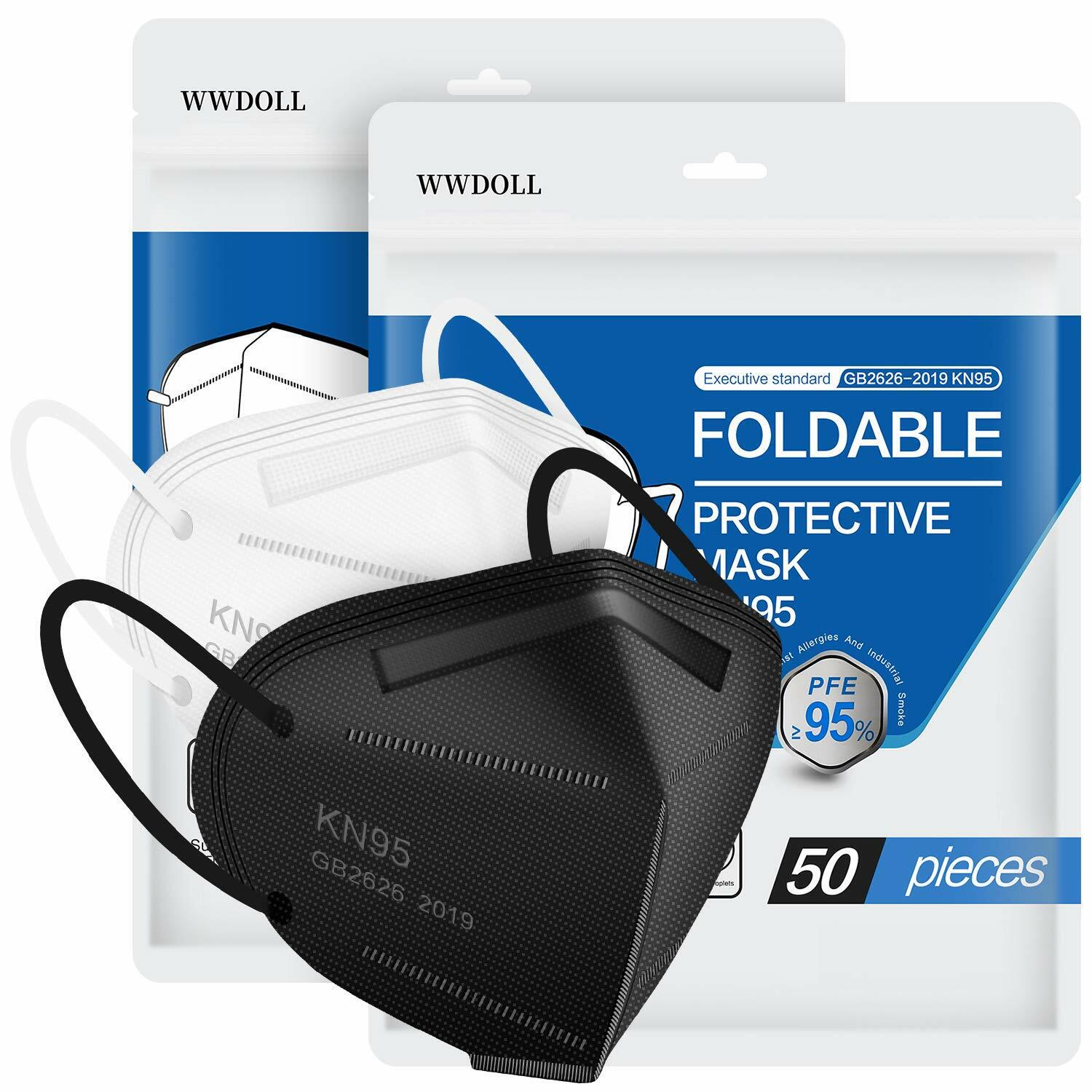 Black OR White KN95 Protective 5 Layer Face Mask Disposable Respirator BFE 95%