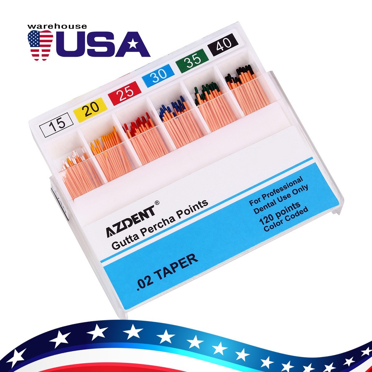Dental Gutta Percha Points 0.02,15-40# Taper Assorted for Endodontic Root Canal