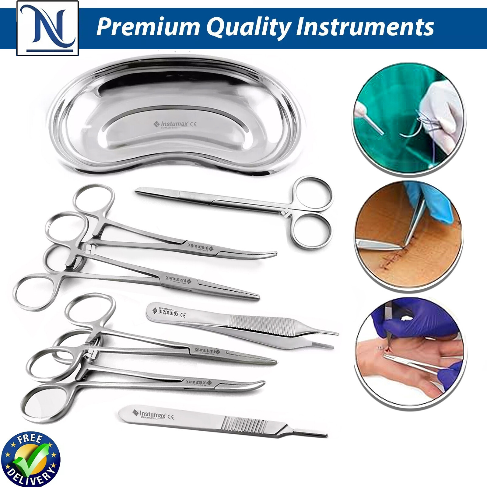 Dental Veterinary Holding Clamp Forceps Tissue Scissors Medical Lab First Aid