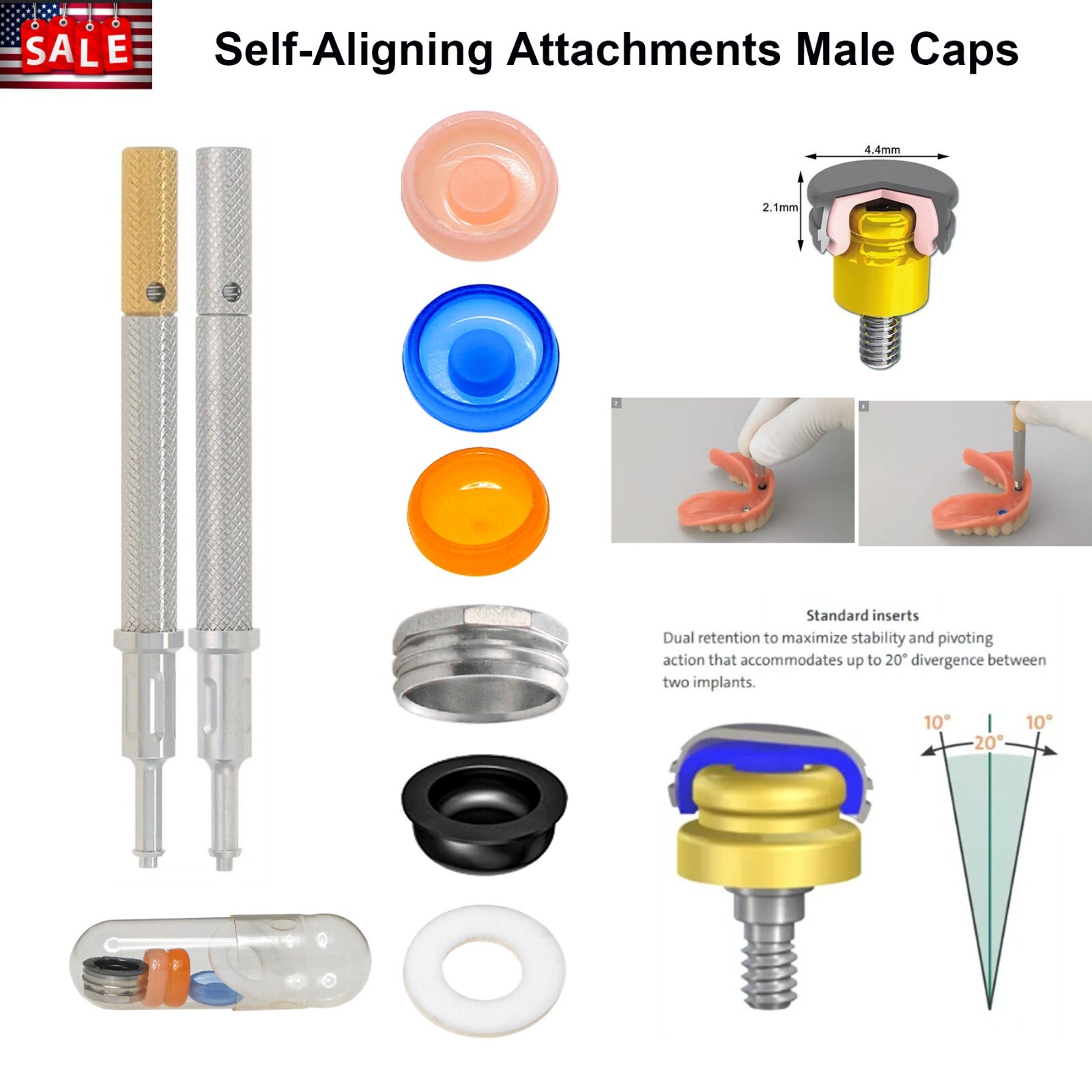 Dental Zimmer Tapered Screw-Vent Locator Abutments TSV Ø3.5/4.5mm Retention Caps