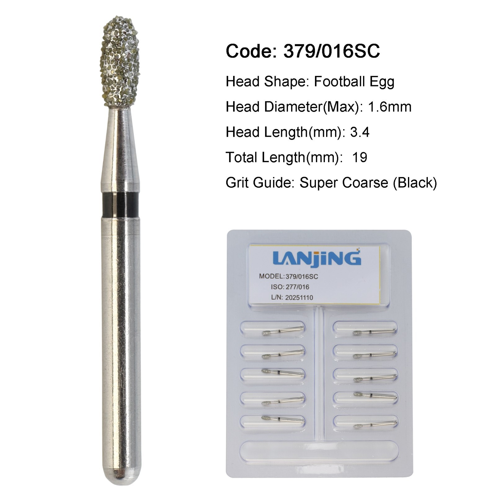 Dental Diamond Burs FG Round End Taper Egg Football Pear for High Speed 330 856