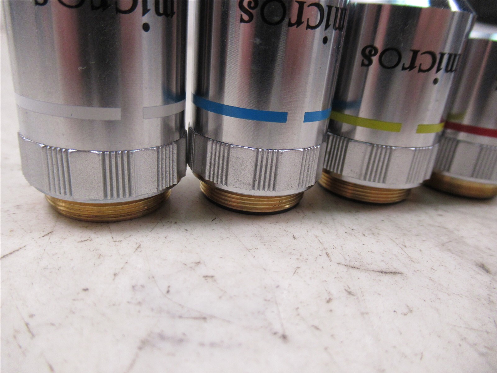Micros Austria Set of 4 Microscope Objective Lenses 100x Plan Oil, 40x 10x 4x