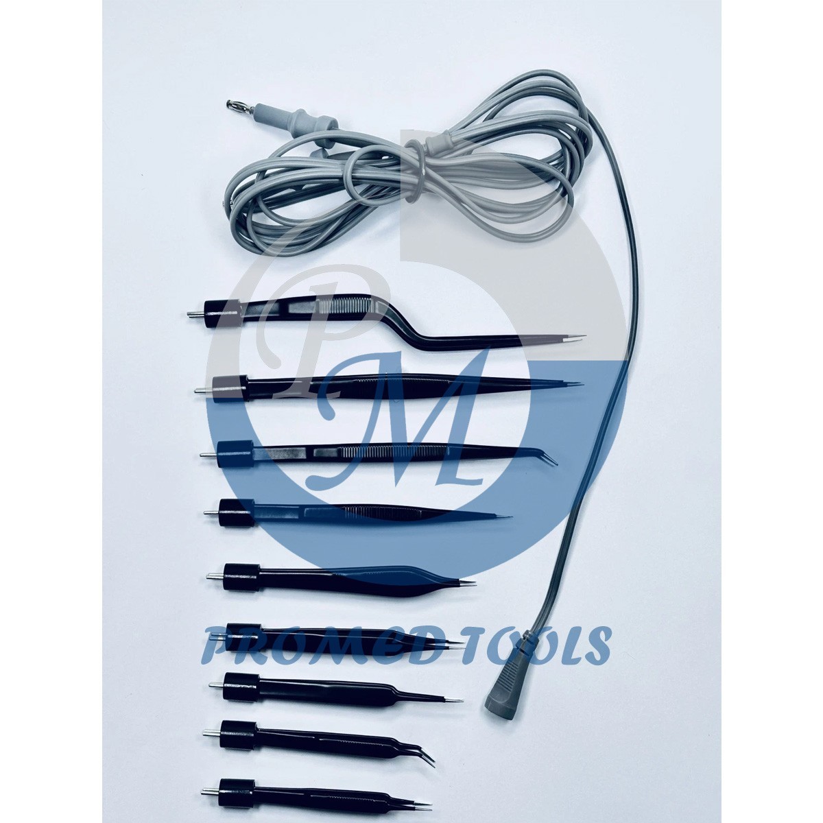 9 PCS Non Stick American Bipolar Forceps Set With Cable Electrosurgical Forceps
