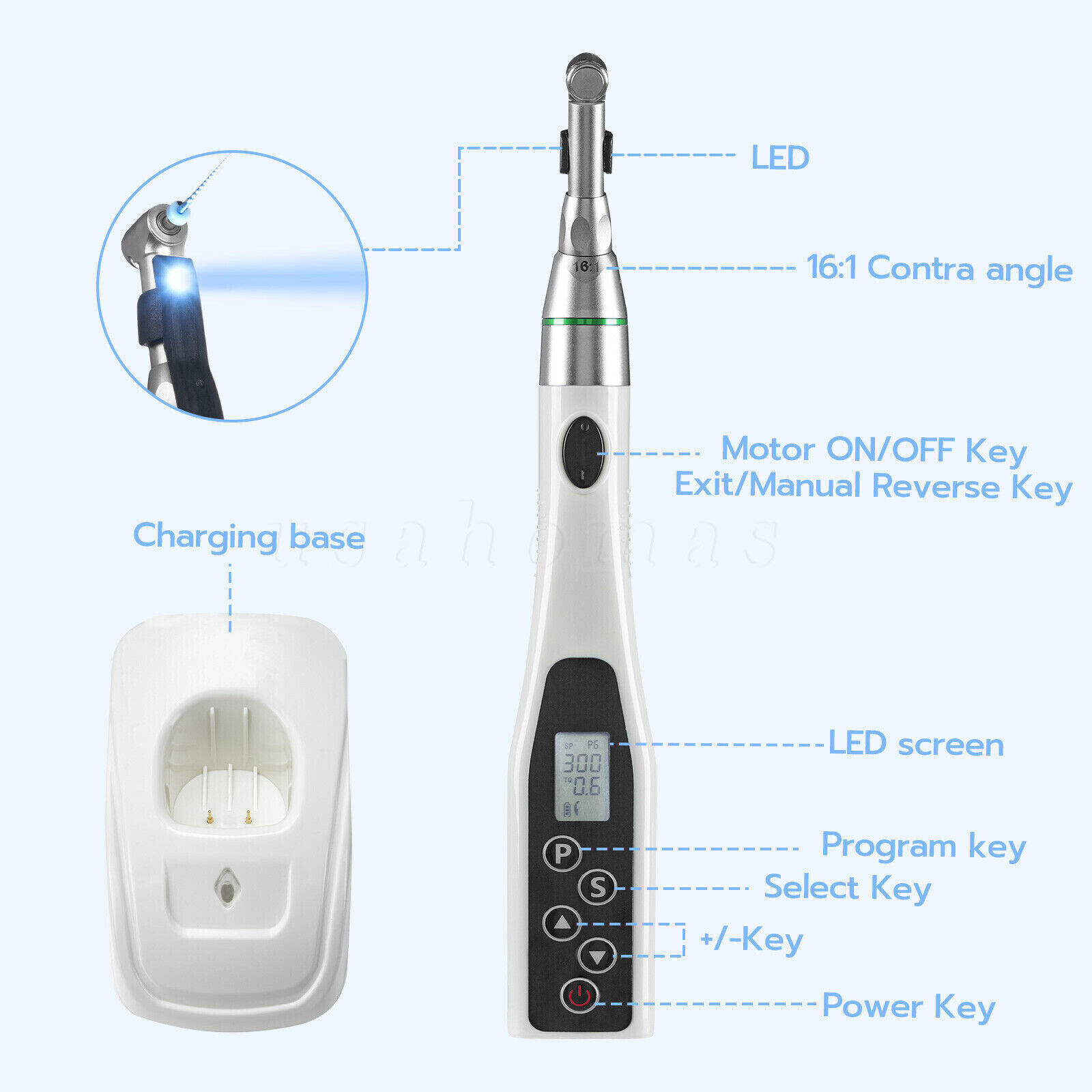 Cordless Endo Motor Handpiece LCD Display Auto Reverse Portable