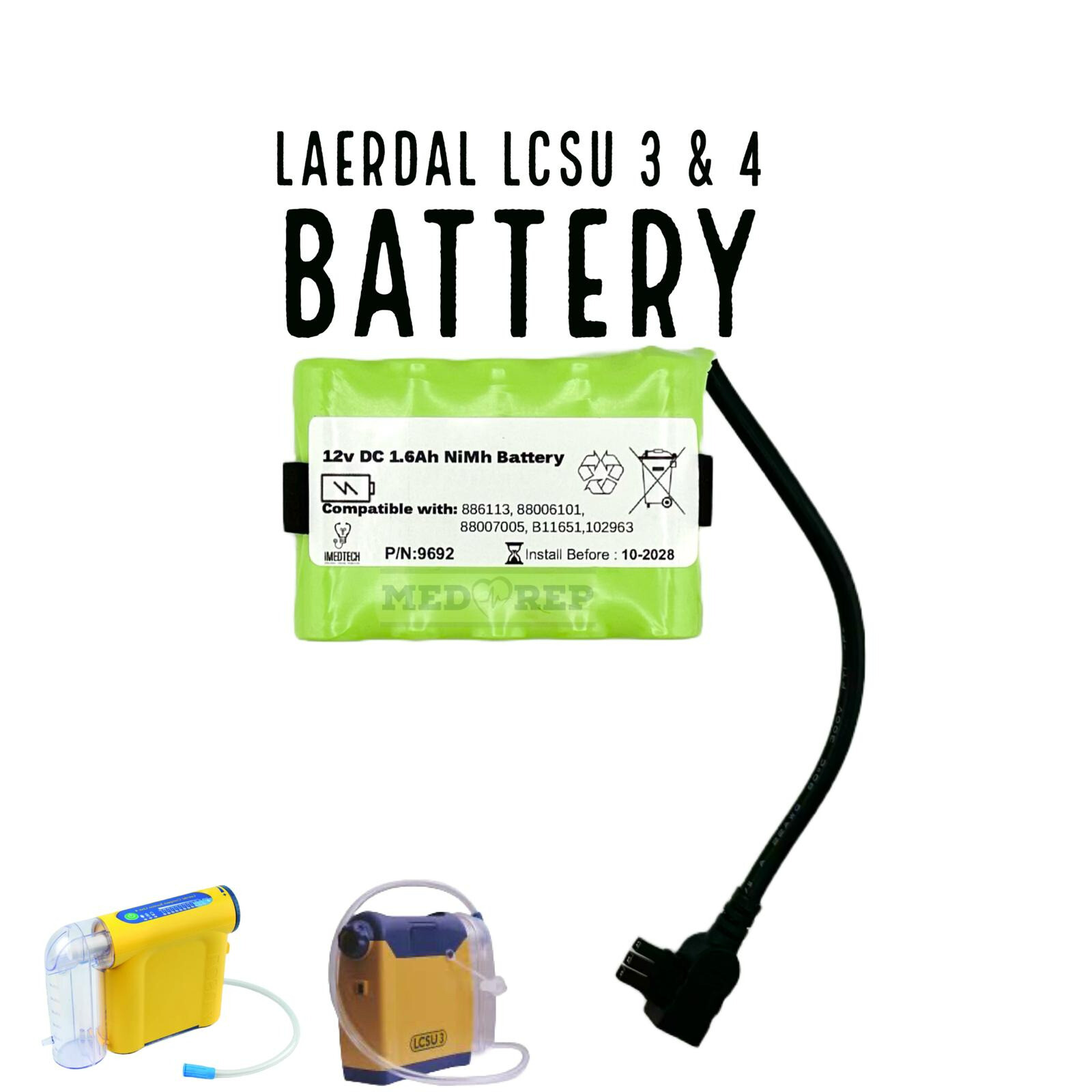 Laerdal 886113 Battery, 12 V Dc Nimh, Rechargeable for LCSU3