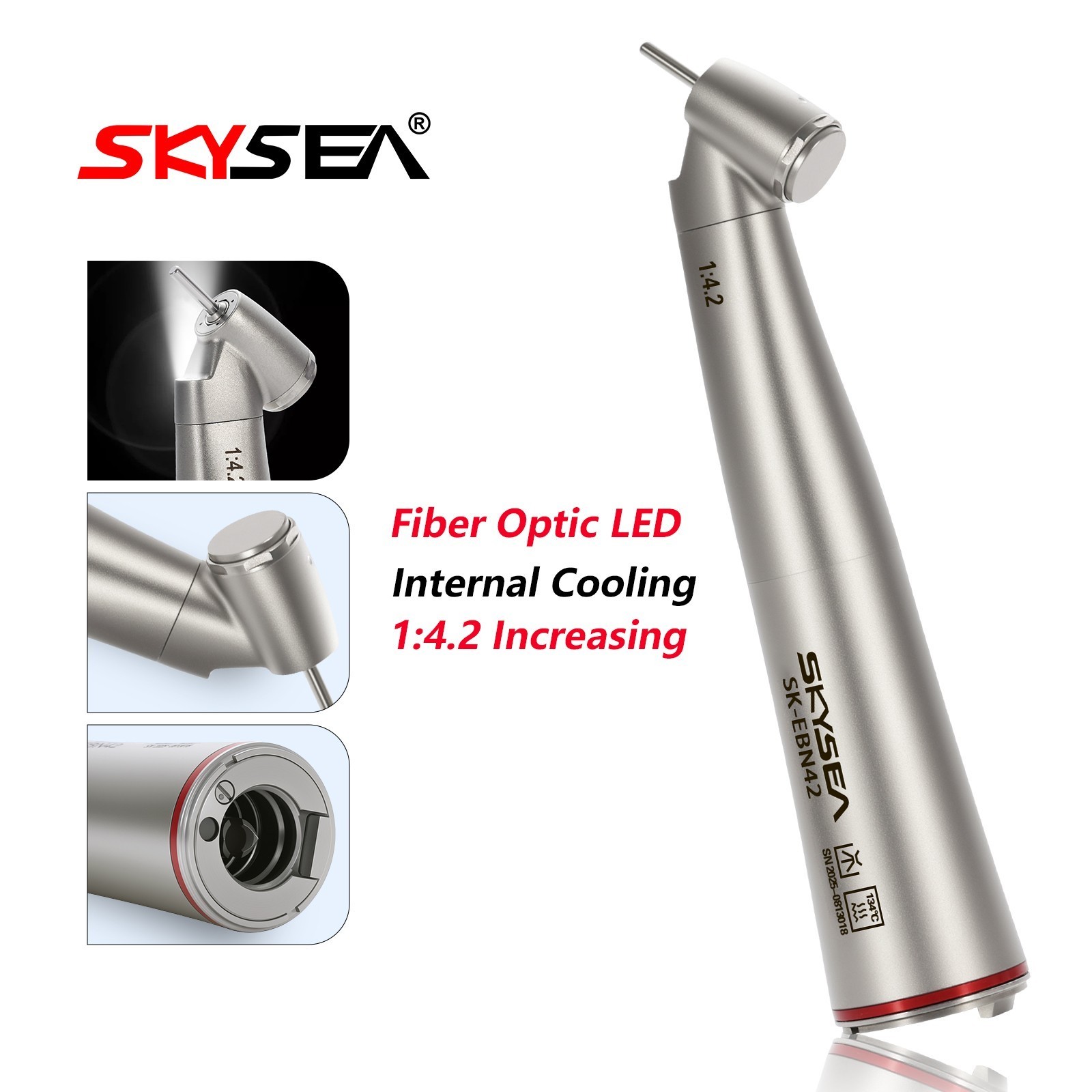 Dental 1:4.2 45 Degree LED Contra Angle Handpiece Quattro Spray Inner Cooling
