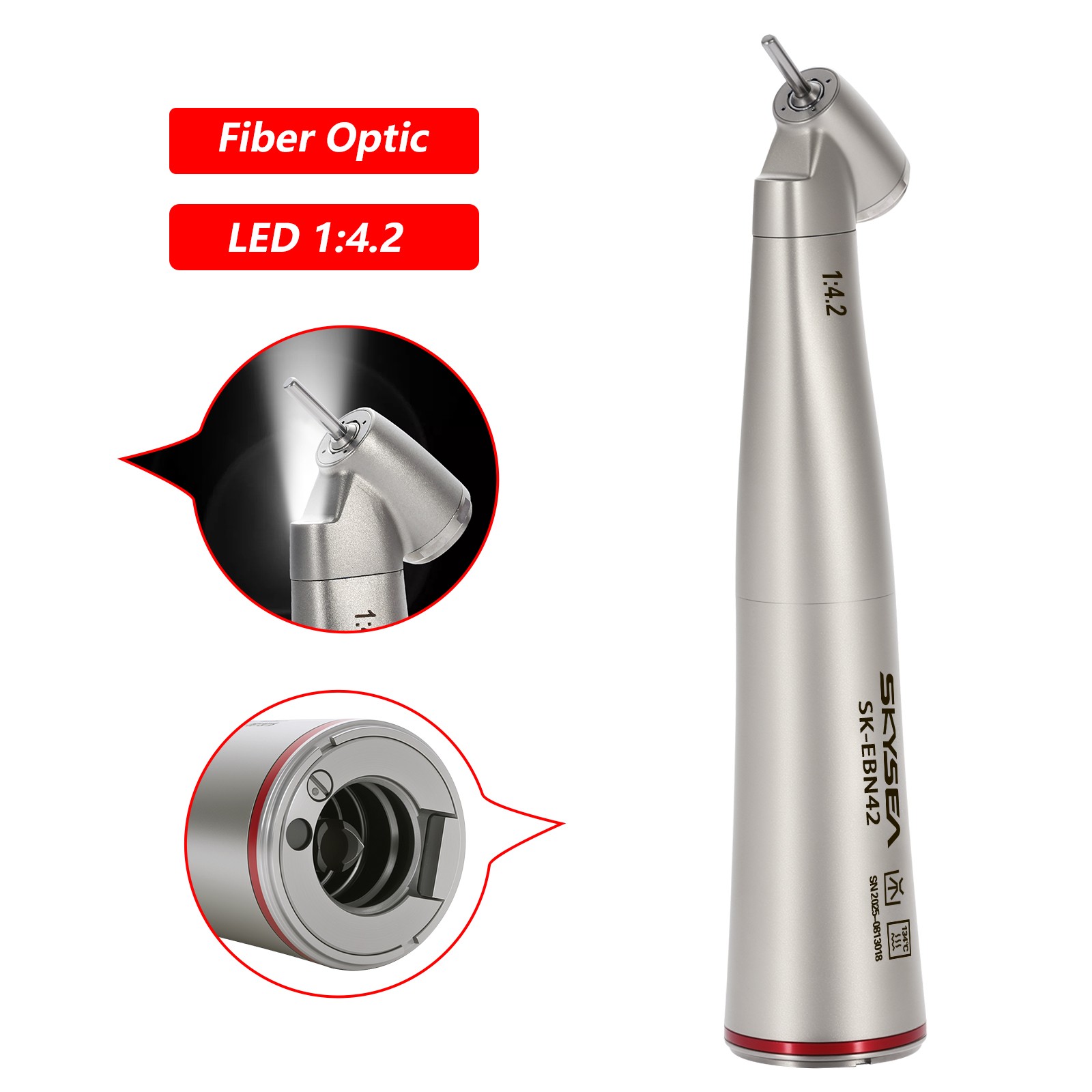 Dental 1:4.2 45 Degree LED Contra Angle Handpiece Quattro Spray Inner Cooling