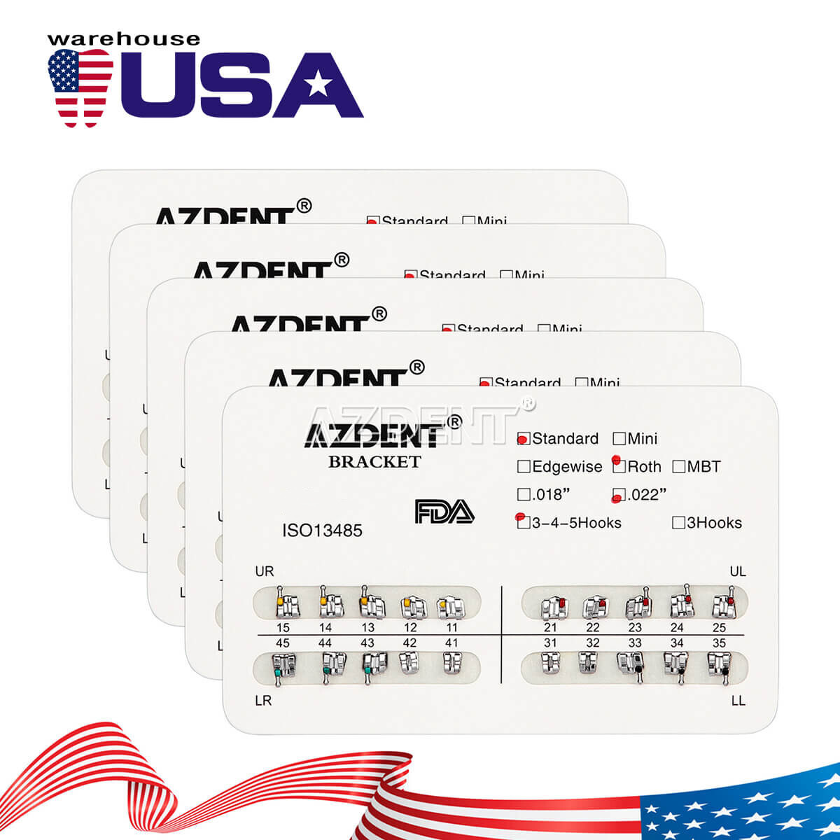 20X AZDENT Roth Slot.022 Hook 345 Dental Orthodontic Metal Bracket Standard USPS