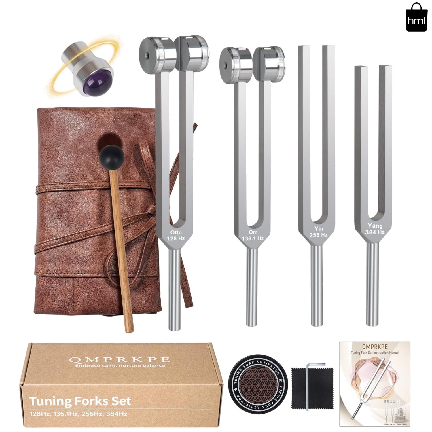 Tuning Forks for Healing Set – 128Hz, 136.1Hz, 256Hz, 384Hz, Weighted & Unwei…