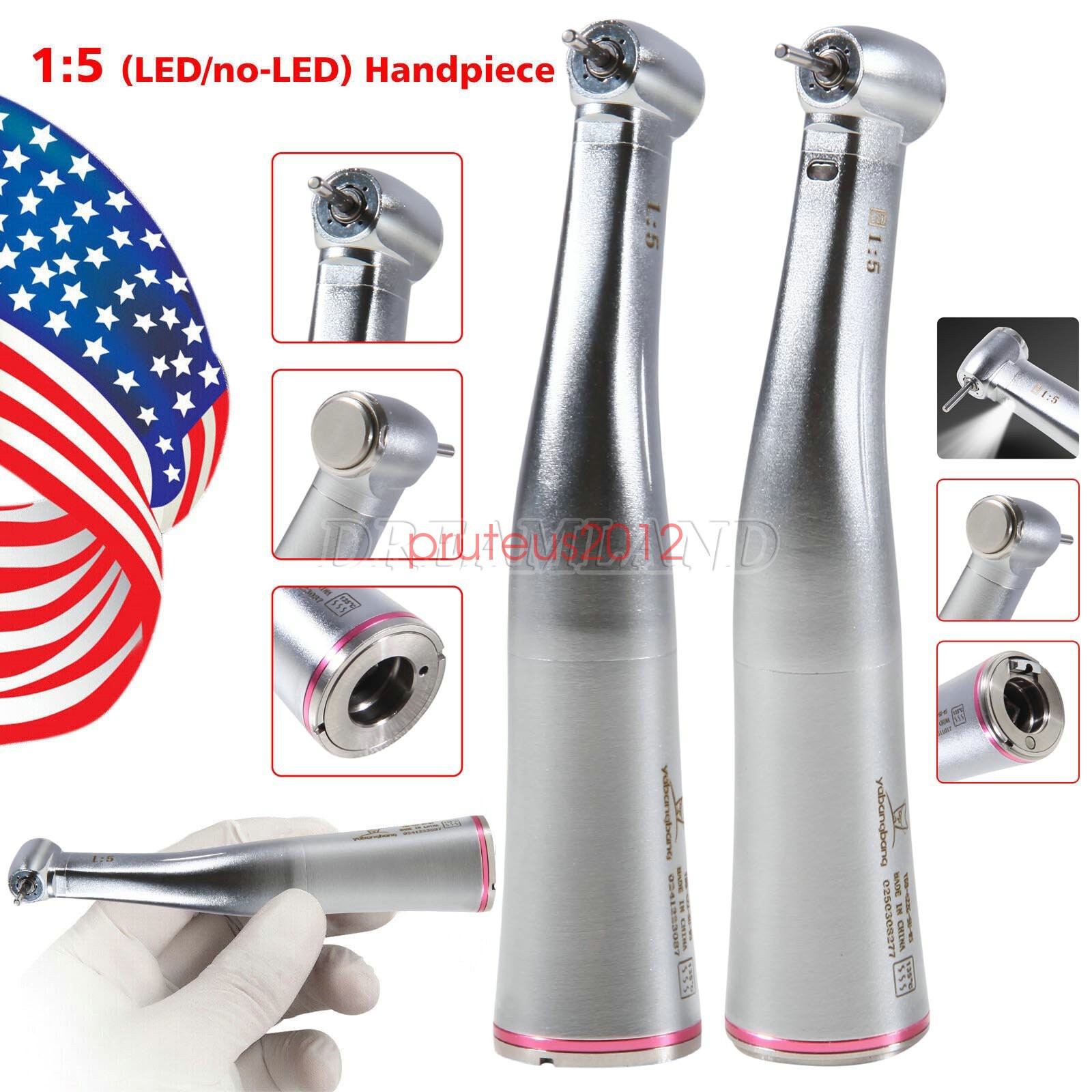 Dental 1:5 Increasing LED Contra Angle Handpiece Spray Ceramic Bearing