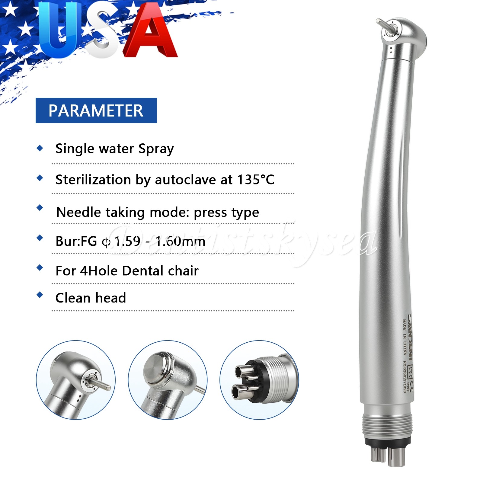 Dental High Speed Handpiece Push Button 4 Hole 2H SANDENT NSK PANA MAX Style