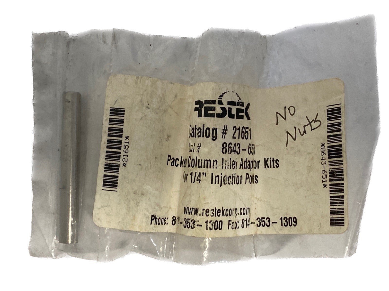 RESTEK Chromatography GC Inlet Adapter Column & Ferrules (No Nuts) 21651 B