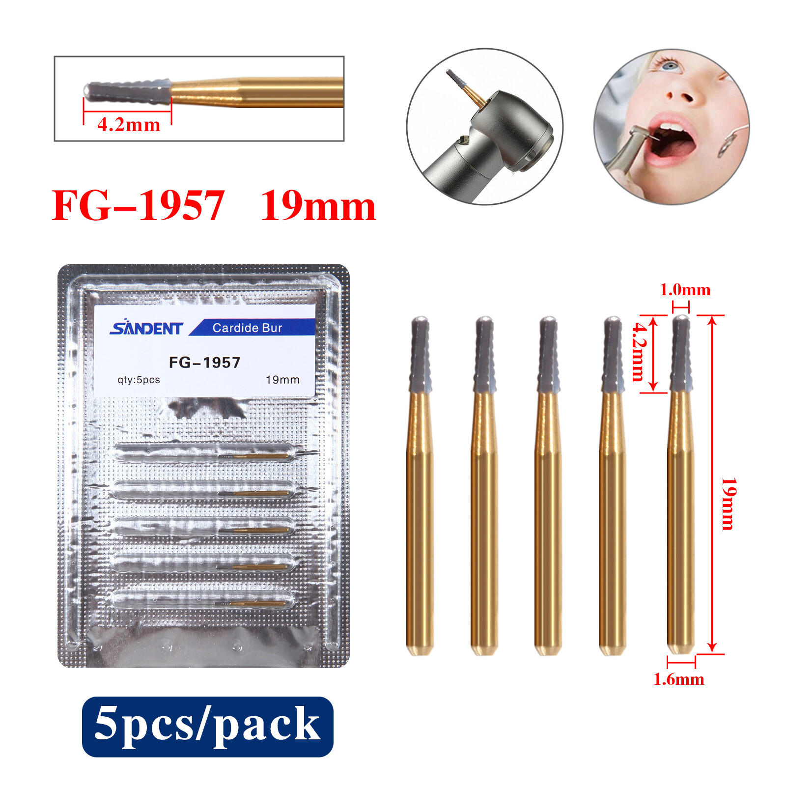 10*Dental Tungsten Steel Carbide Crown Metal Cutting Burs For High Speed FG-1957