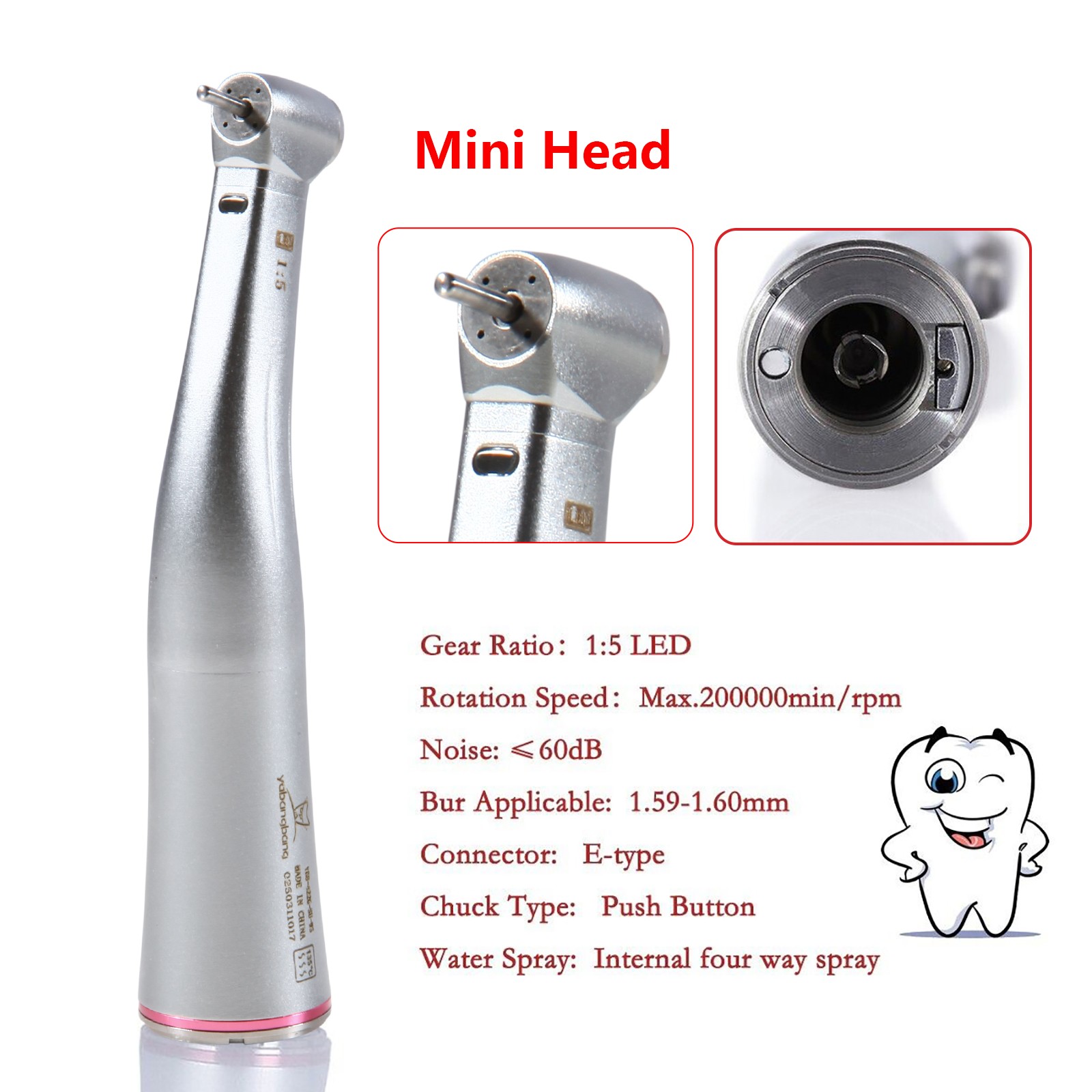 Dental 1:5 Increasing Handpiece Contra Angle LED Fit KAVO NSK Electric Motor CE