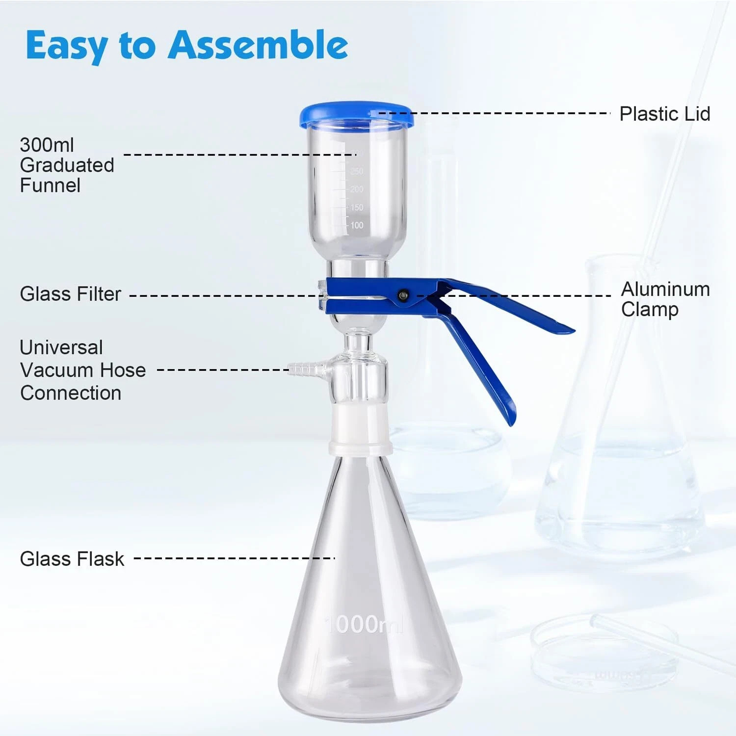 1000mL Lab Vacuum Filtration Suction Filtering Kit Vacuum Base Funnel and Clamp