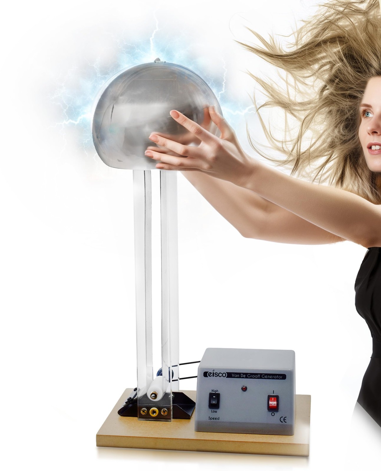 EISCO Van De Graaff Generator, Motor Driven – 120/240V, 50/60Hz – Silver