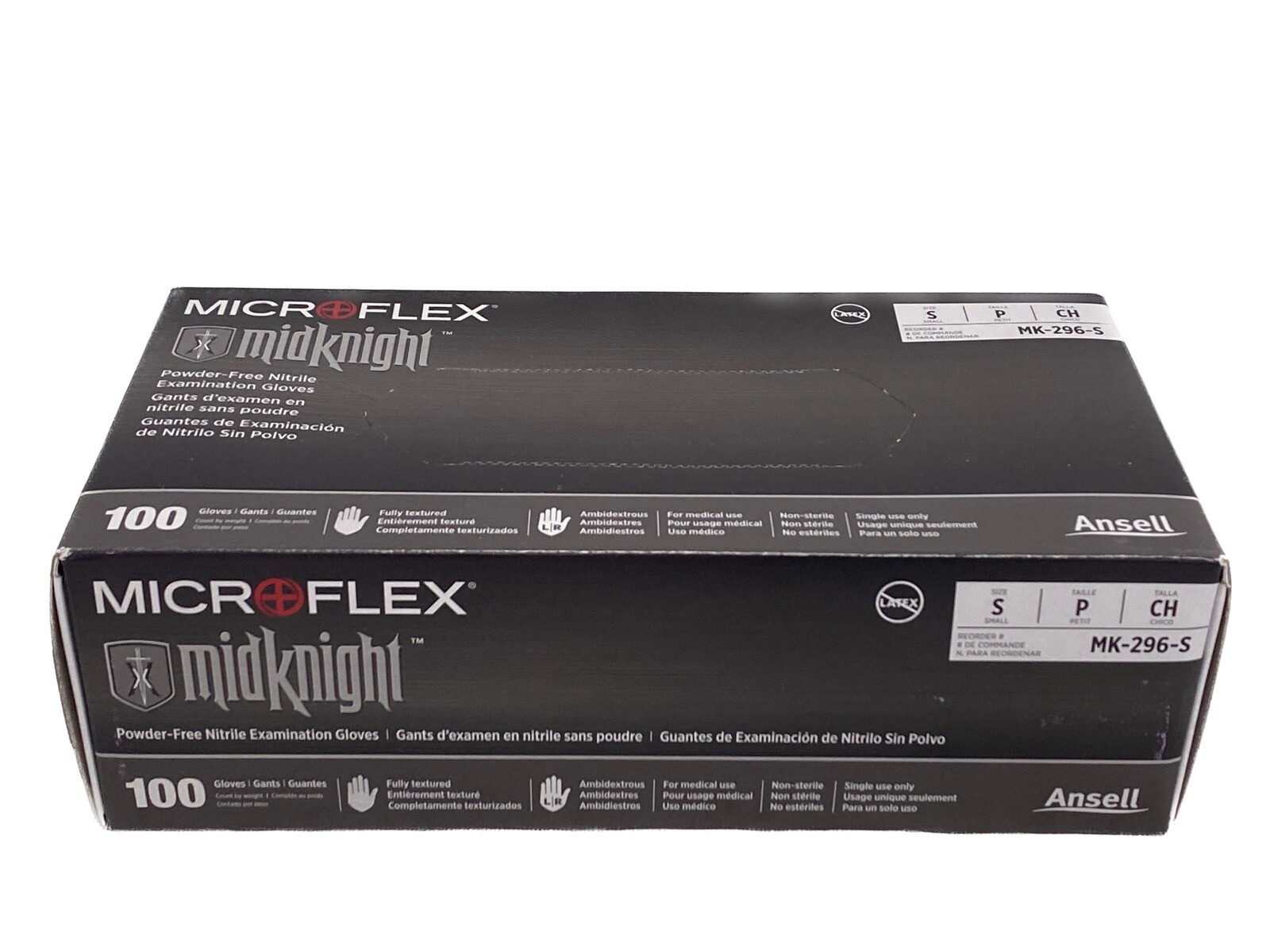 (100/Pk) ANSELL Microflex Midknight Nitrile Exam Gloves – Small – Black MK296S