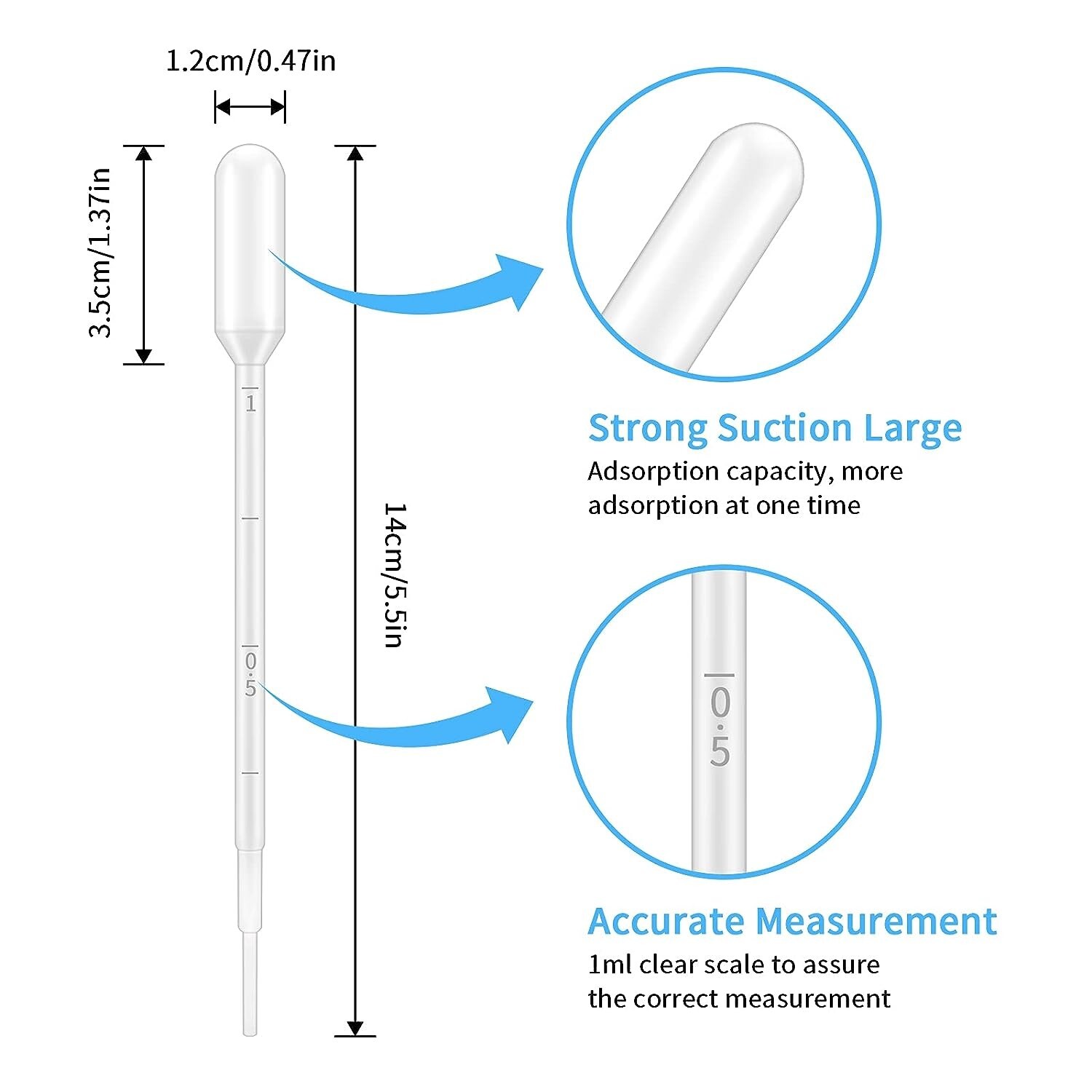 1 ml Durable Dropper Pipette Transfer Graduated Disposable Plastic X 6