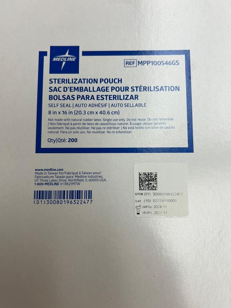 Medline Self-Seal Sterilization Pouches, 5 BOXES OF 200, 8″X16″ CASE OF 1000
