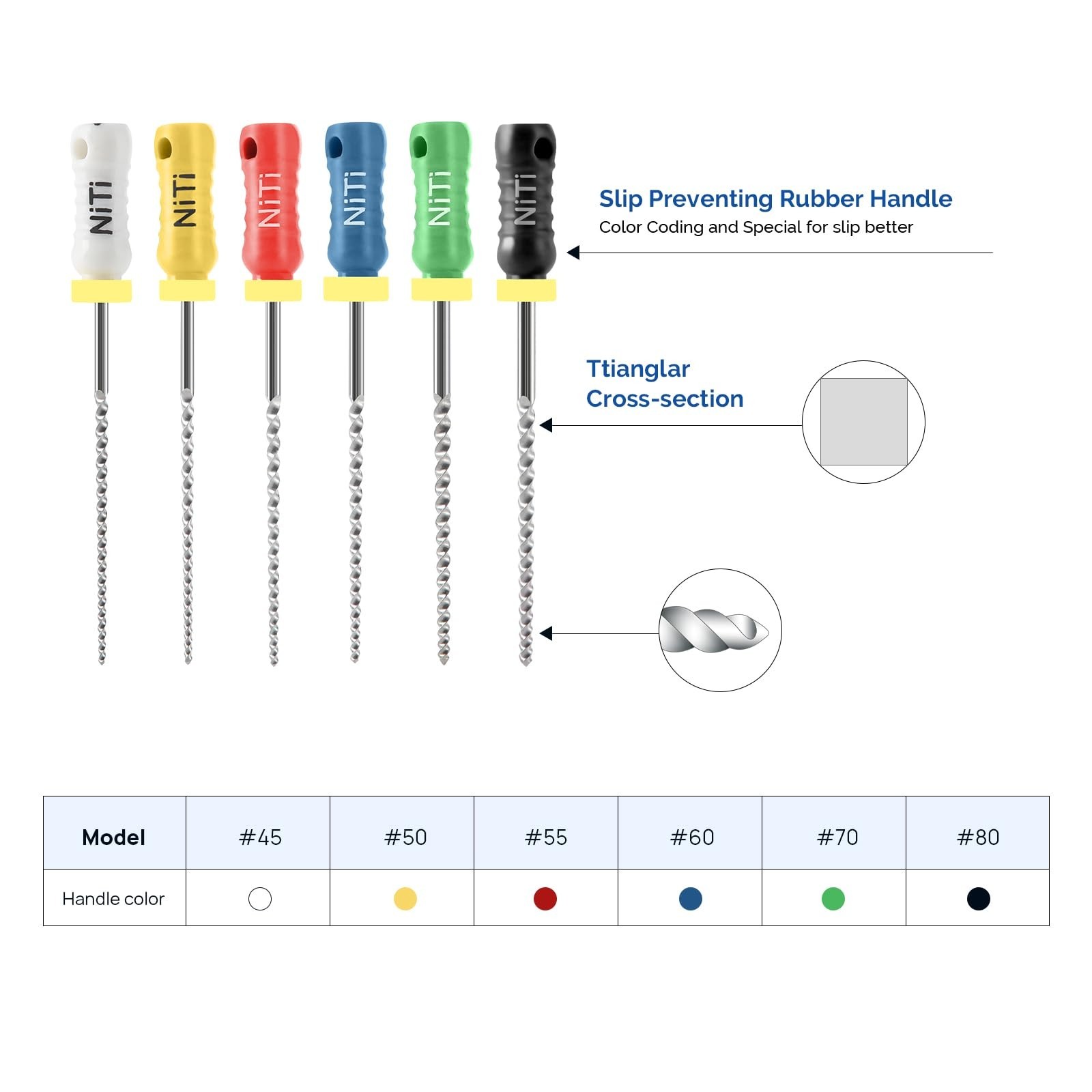 Endodontic K Files #45-80/21mm NITI Hand Use – 60 Pcs Total for Root Canal Treat