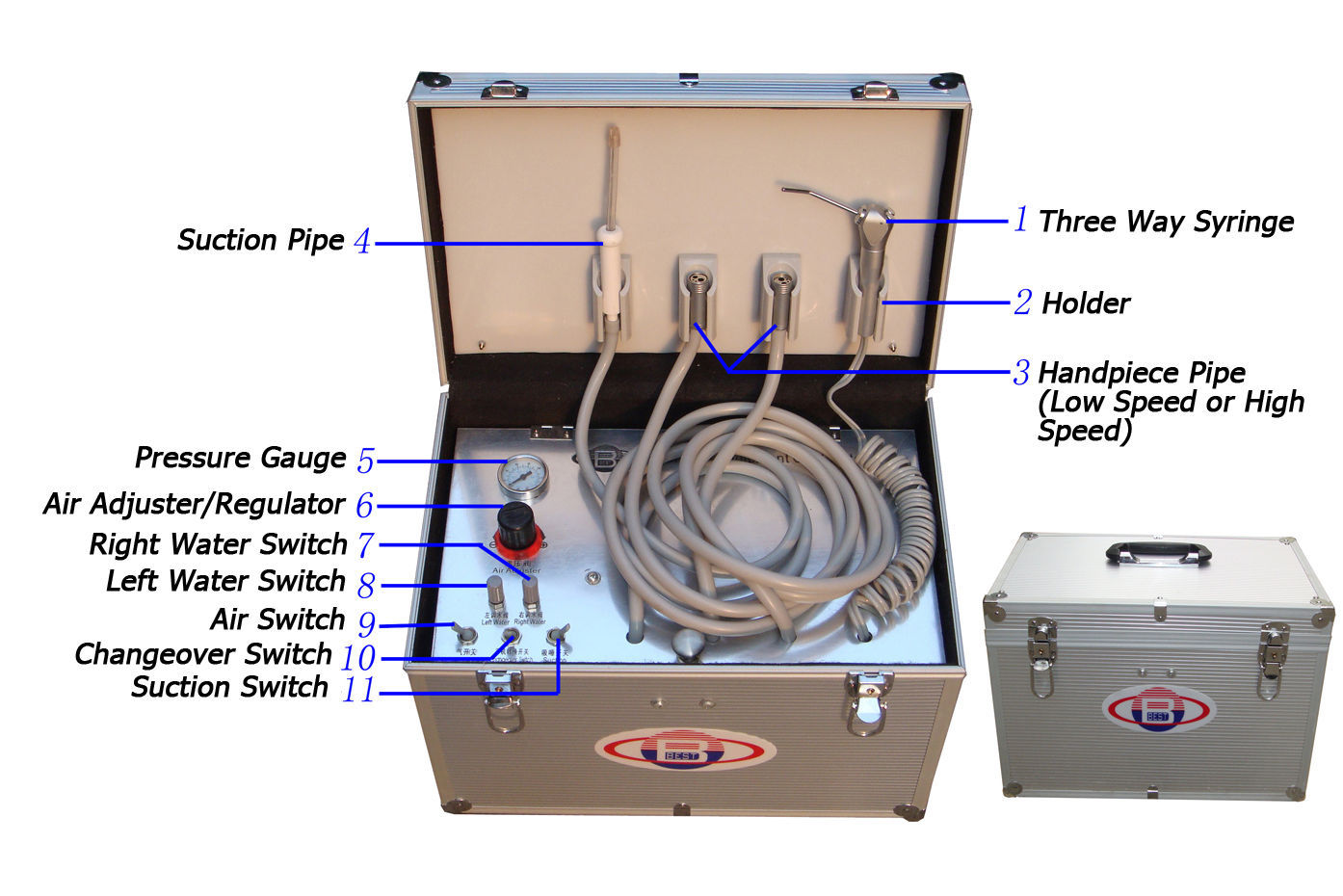 BD-402 Portable Mobile Dental Unit with Compressor + Dental Handpiece Kit 4 Hole