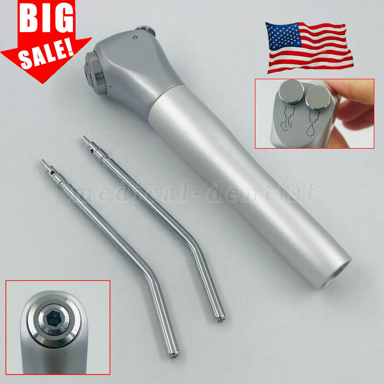 Dental 3 Way Air Water Spray Syringe Triple Syringe with 2 Nozzles Tips Tubes 3s
