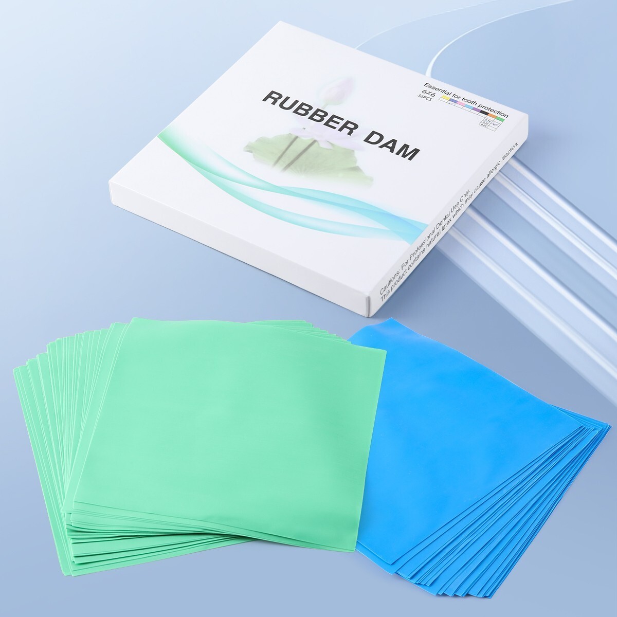 36 pcs/pack Dique dental de goma higiénico mediano 6×6 pulgadas látex natural