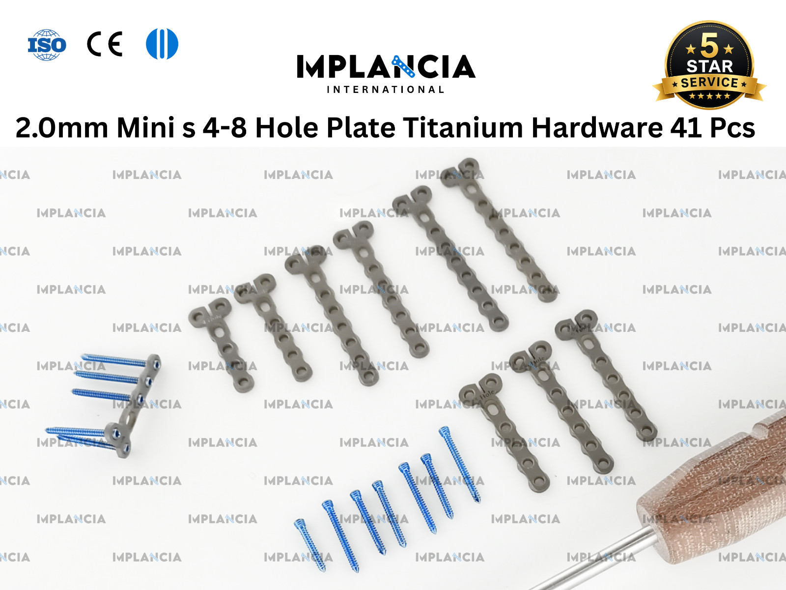 2.0mm Mini 4-8 Hole Plate Titanium Grade Hardware 41 Pcs Set