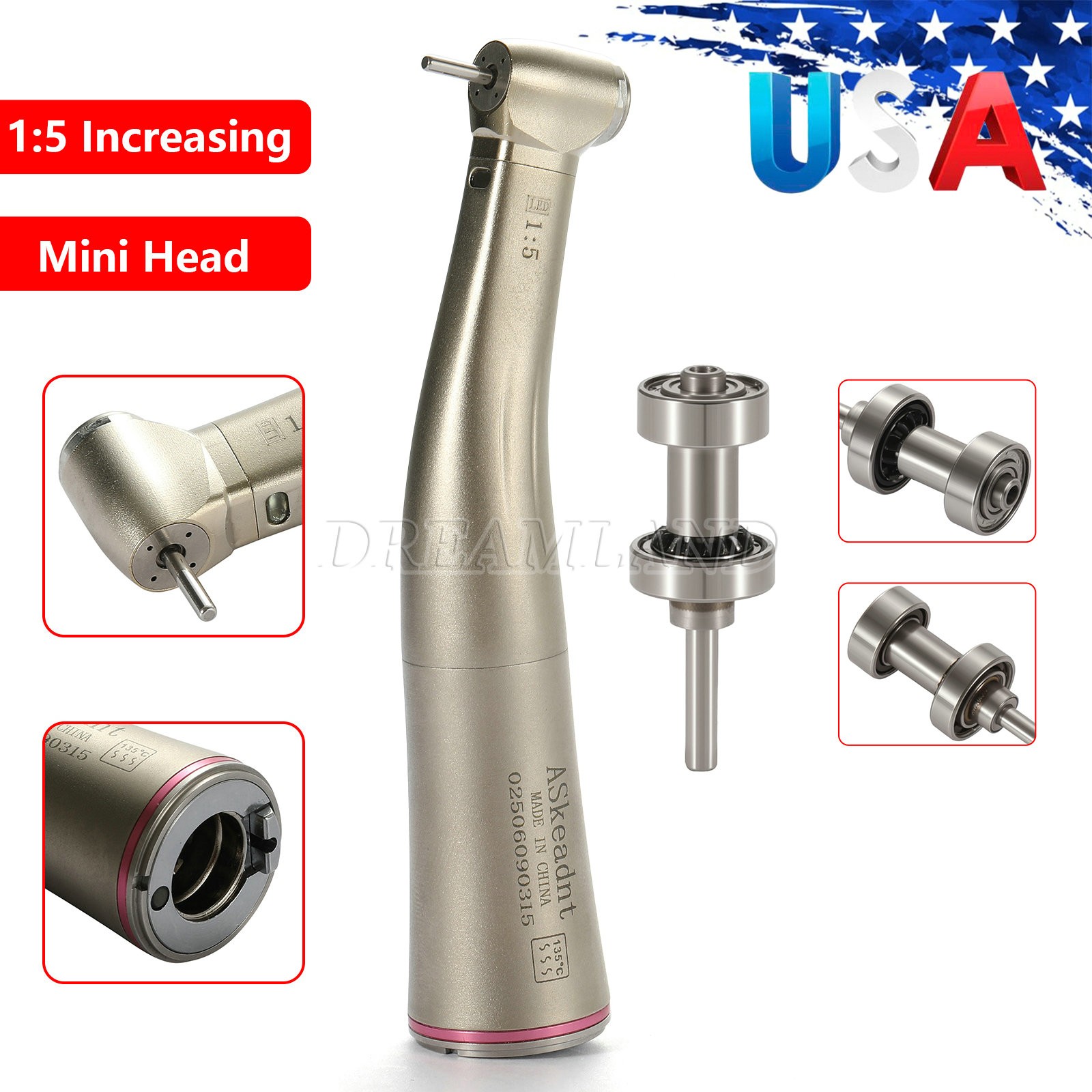 1-5pcs Dental 1:5 Fiber Optic Contra Angle Handpiece /Cartridge Rotor Mini Head