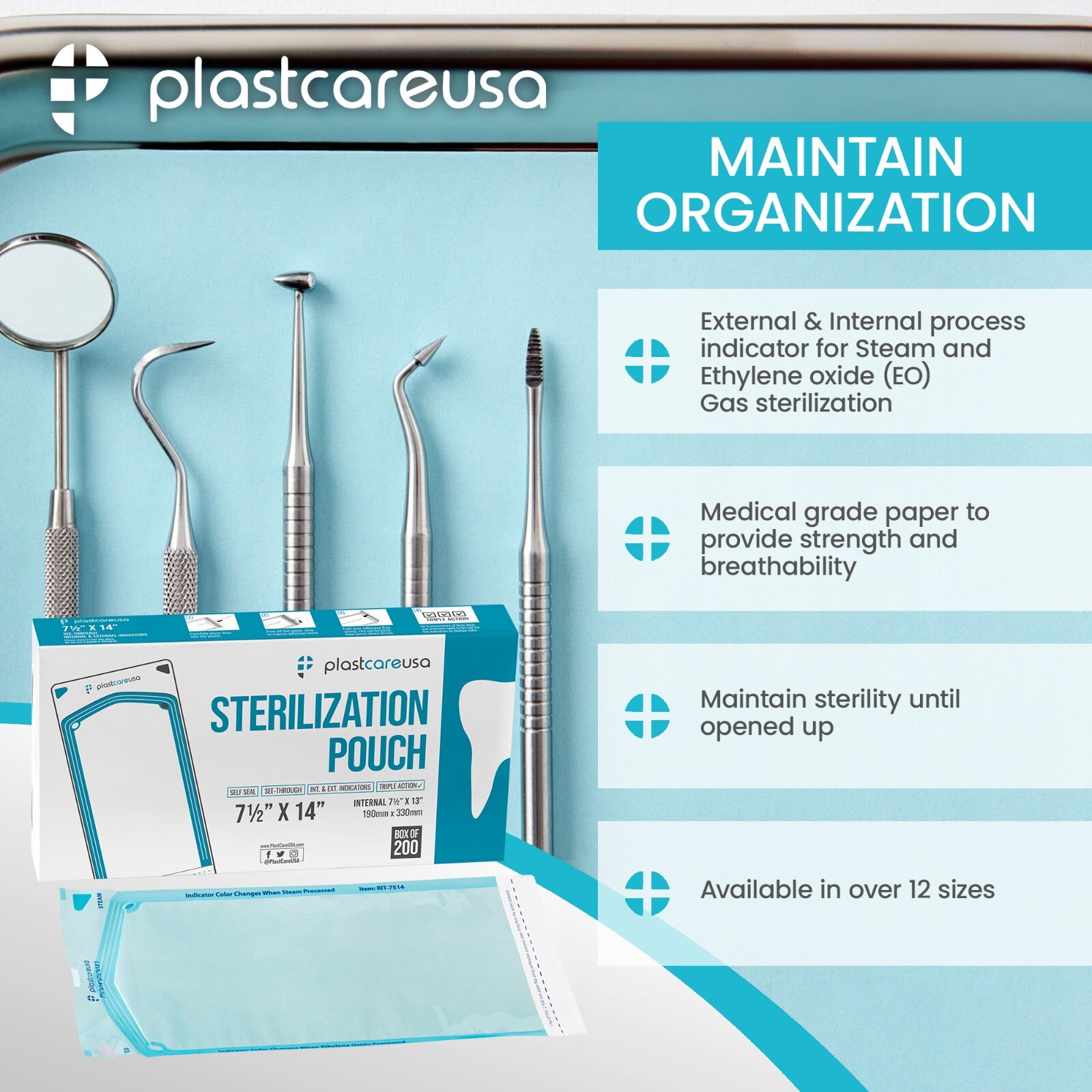 4000 7.5″ x 13″ Self-Sealing Sterilization Pouch Dental Pouches Autoclave Lab