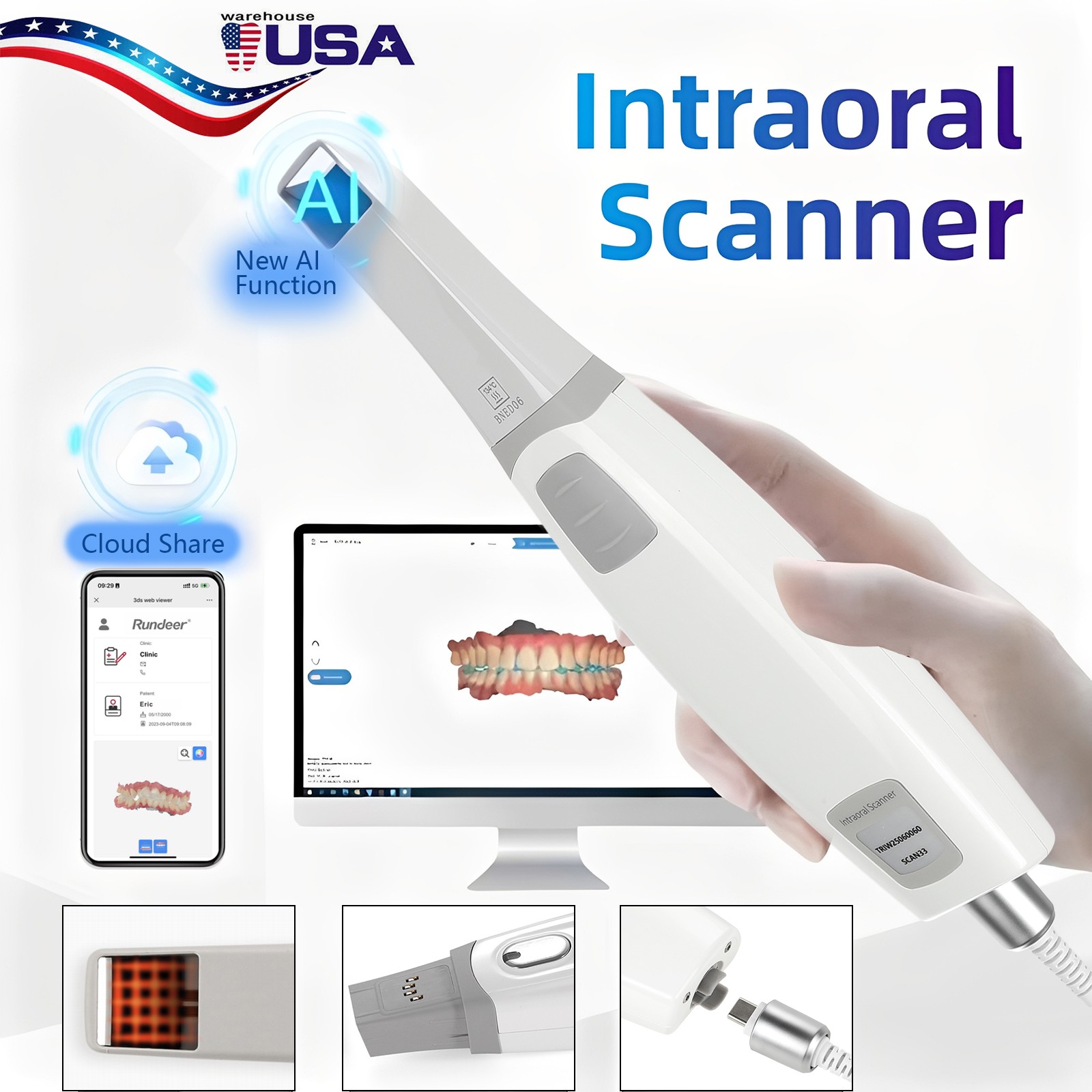 Dental 5Lights LED E-Generator High Speed Fiber Optic Handpiece 4Hole Shadowless