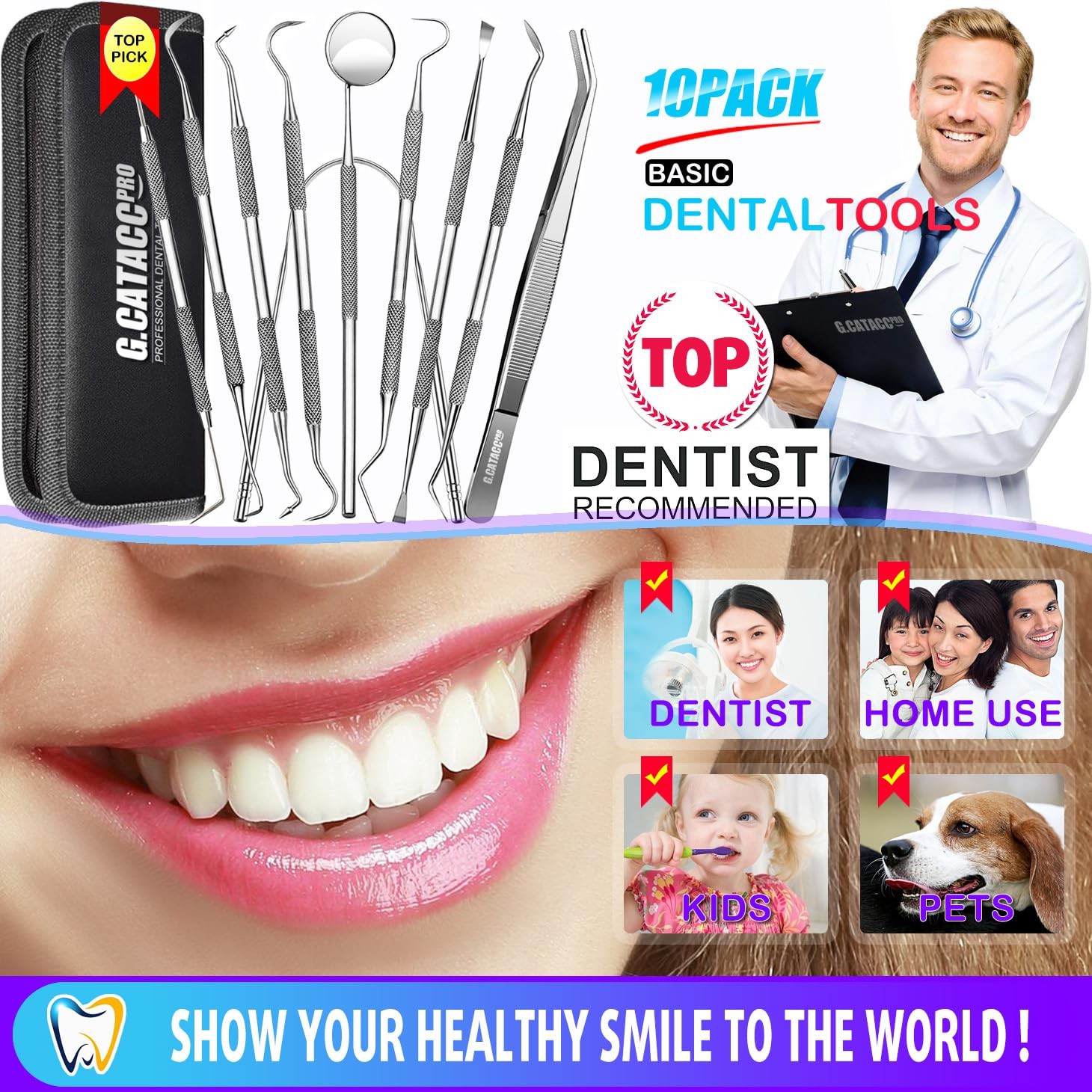 Dental Tools, 10 Pack Teeth Cleaning Tools Professional Stainless Steel…