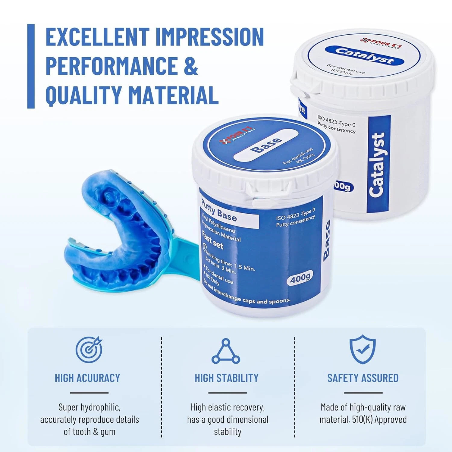 Dental Impression Putty Fast Set VPS Putty, 8Pcs Heavy/Light Body Fast Rapid Set