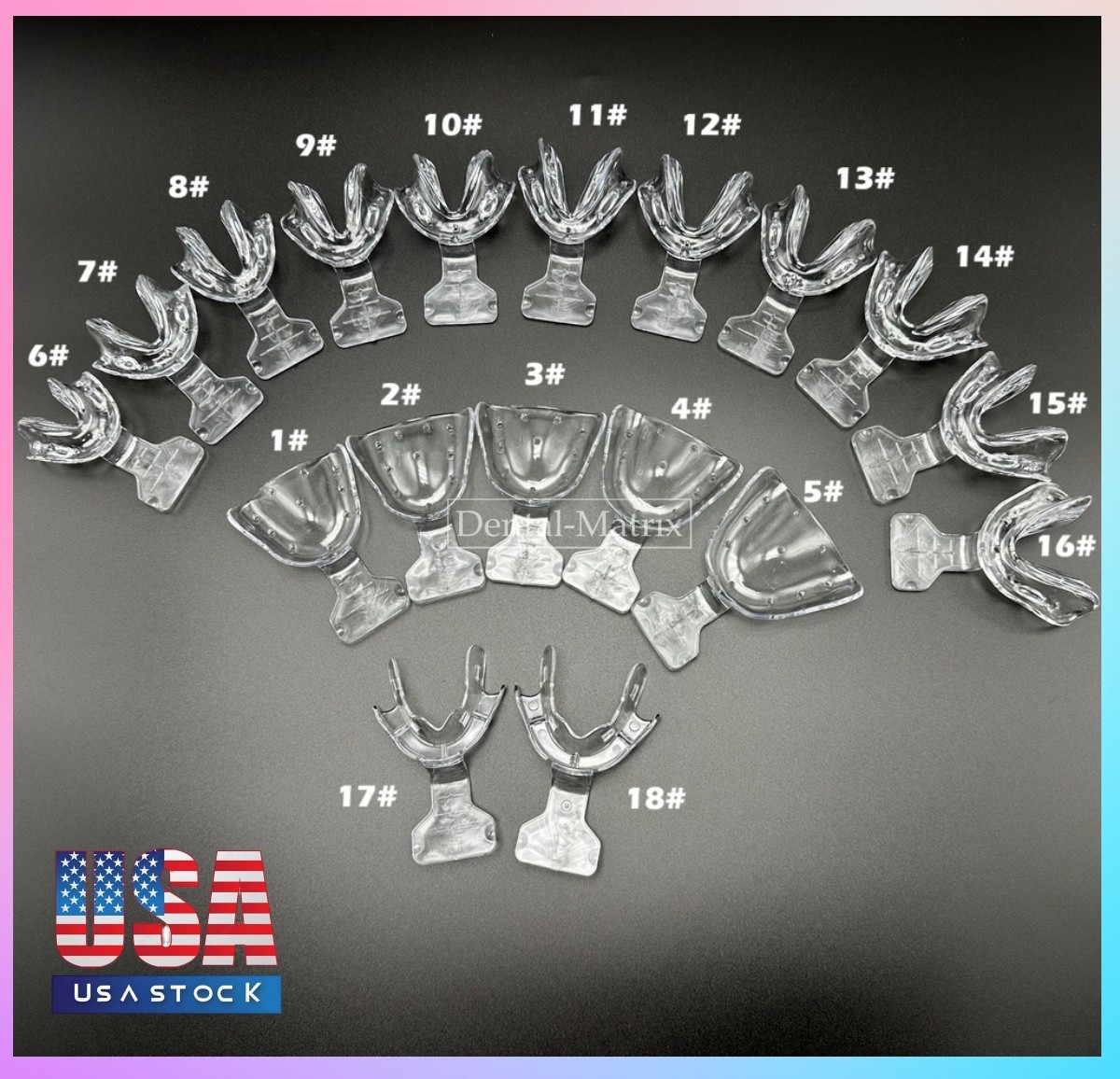 Dental Impression Trays Frame Cut Back Edentulous Jaw Full Denture Clear 18pcs