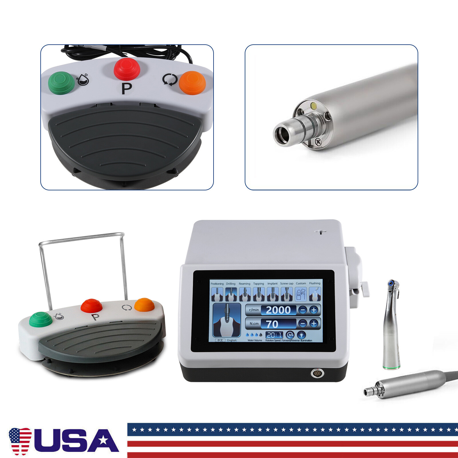 YBB Dental Surgical Implant Motor System Brushless Motor 20:1 LED Contra Angle Y