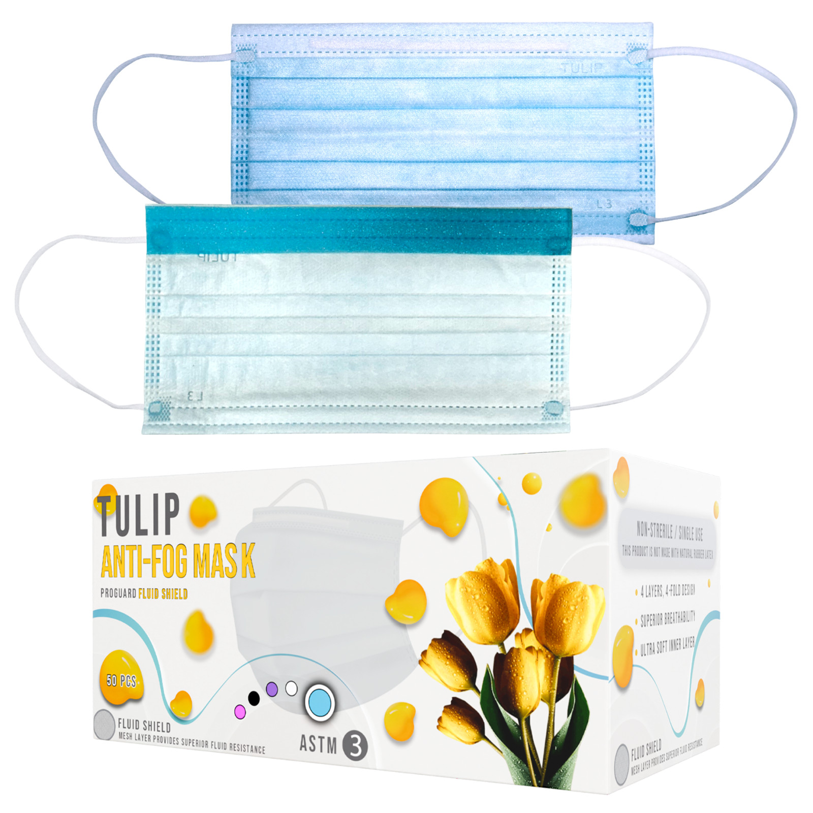 40 Pack Blue 4-Ply ASTM Level 3 Masks Anti-Fog Strip Fluid Shield Protection