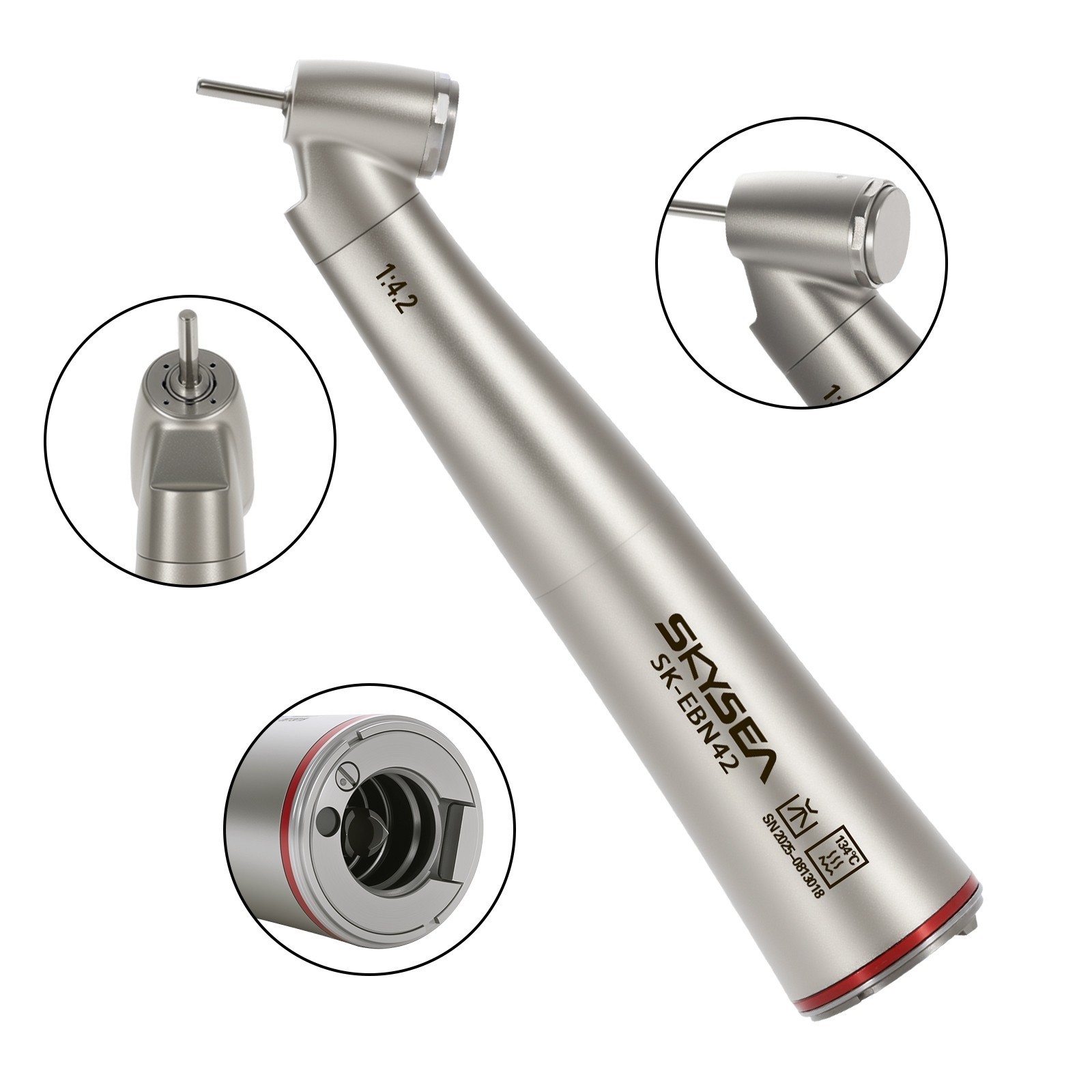 Dental 1:4.2 45 Degree LED Contra Angle Handpiece Quattro Spray Inner Cooling