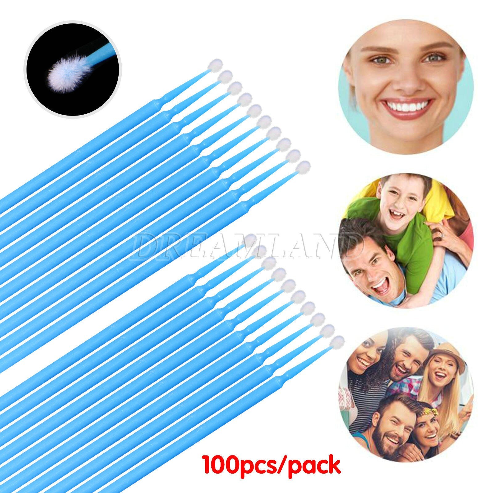 100Pcs Dental Swabs Disposable big Applicator Brush Stick 2.5mm blue u