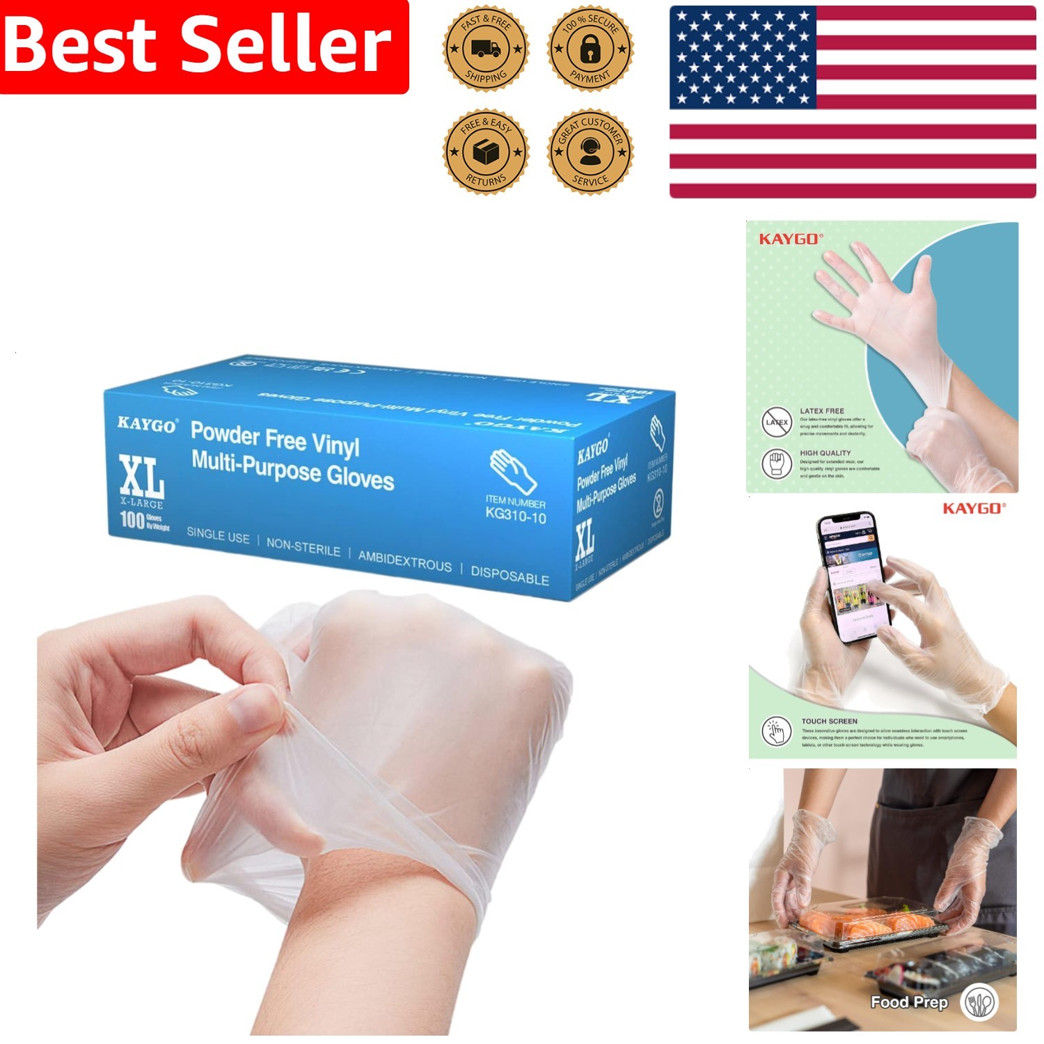 Disposable Vinyl Gloves X-Large 100 Clear Count Powder-Free Latex-Free Durabl…