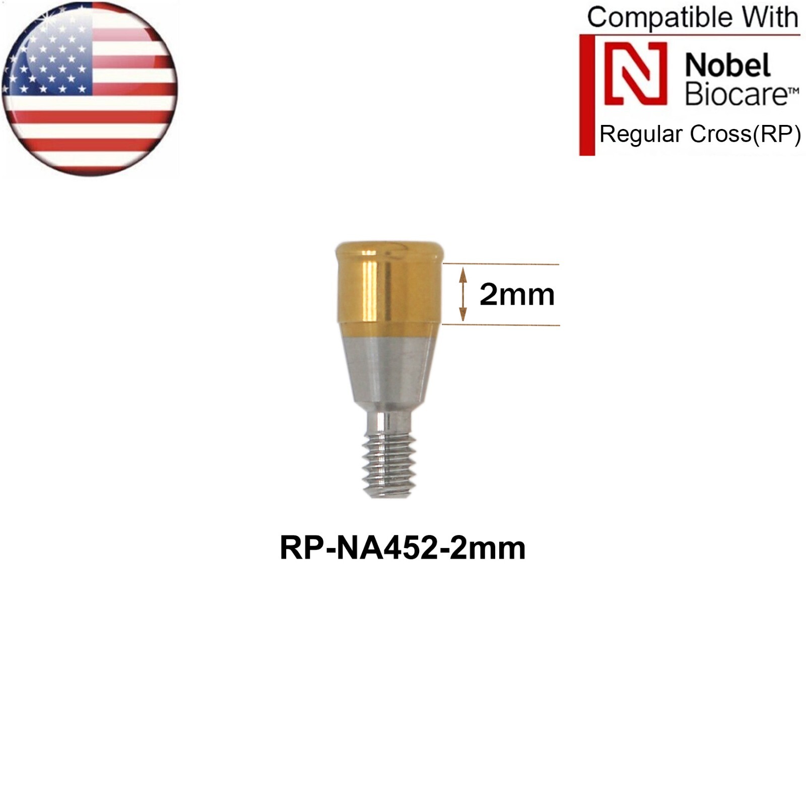 US Dental RP Locator Tapered Abutment Fits Nobel Biocare Active Dia ∅4.3mm 1-5mm