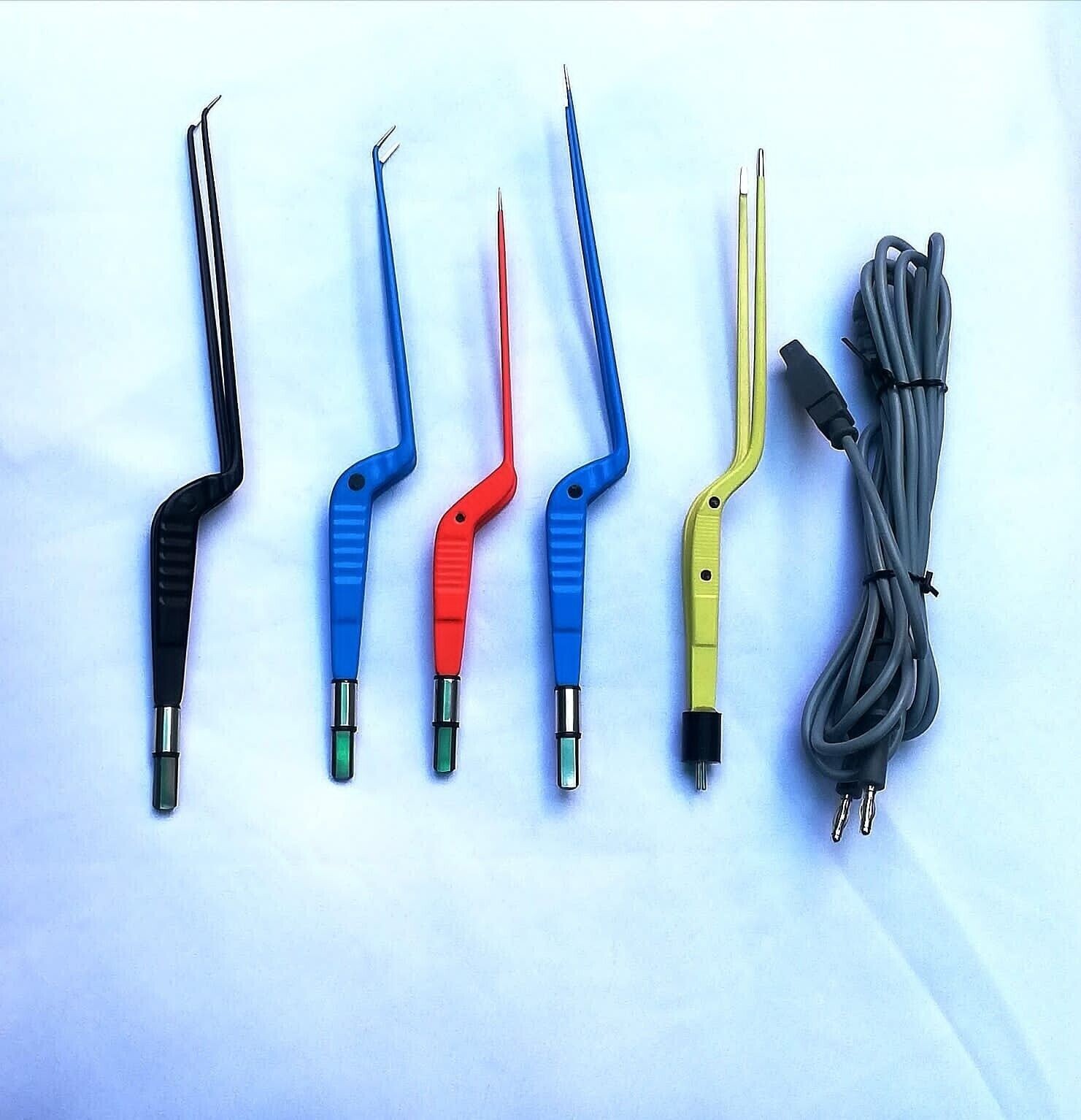Bipolar Forceps set 5 piece Non Stick with reusable Cort 1mm tip 1.50tip