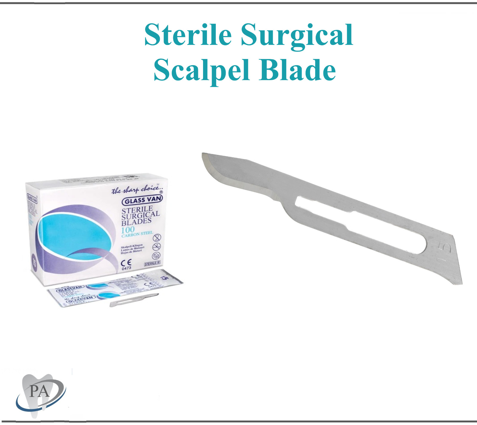 GLASSVAN Sterile Surgical Blades #15 Carbon / Steel, Surgery Blade 10-100/PK USA