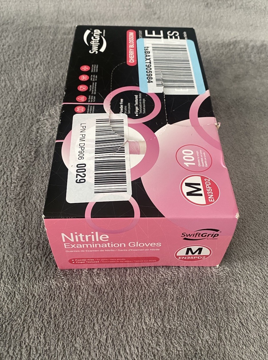 SwiftGrip Nitrile Examination Gloves Medium Cherry Blossom Pink 100 Count New