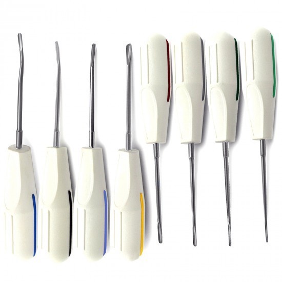 Dental Plastic Handle Elevator Tooth Loosening Extracting Set of 8Pcs