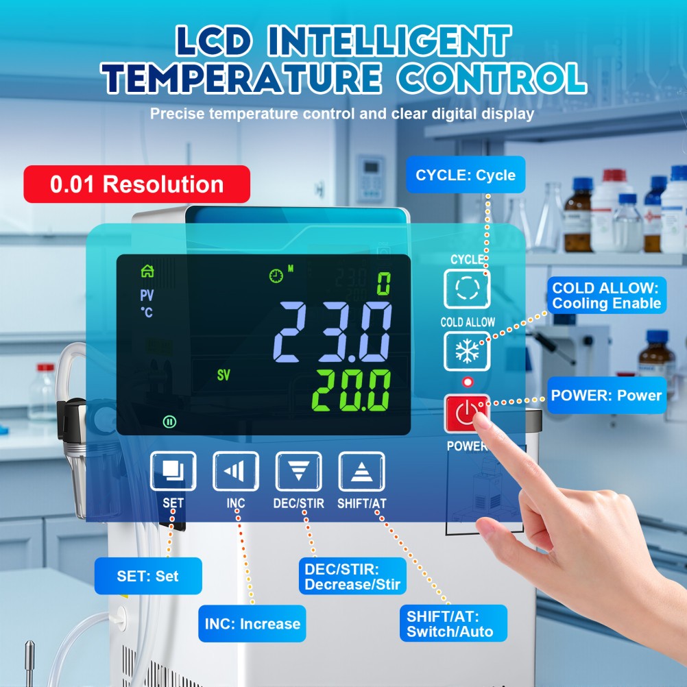 Lab Chiller Circulator 6L -20℃ 100℃ 110V Recirculating Cooling Water Bath Pump
