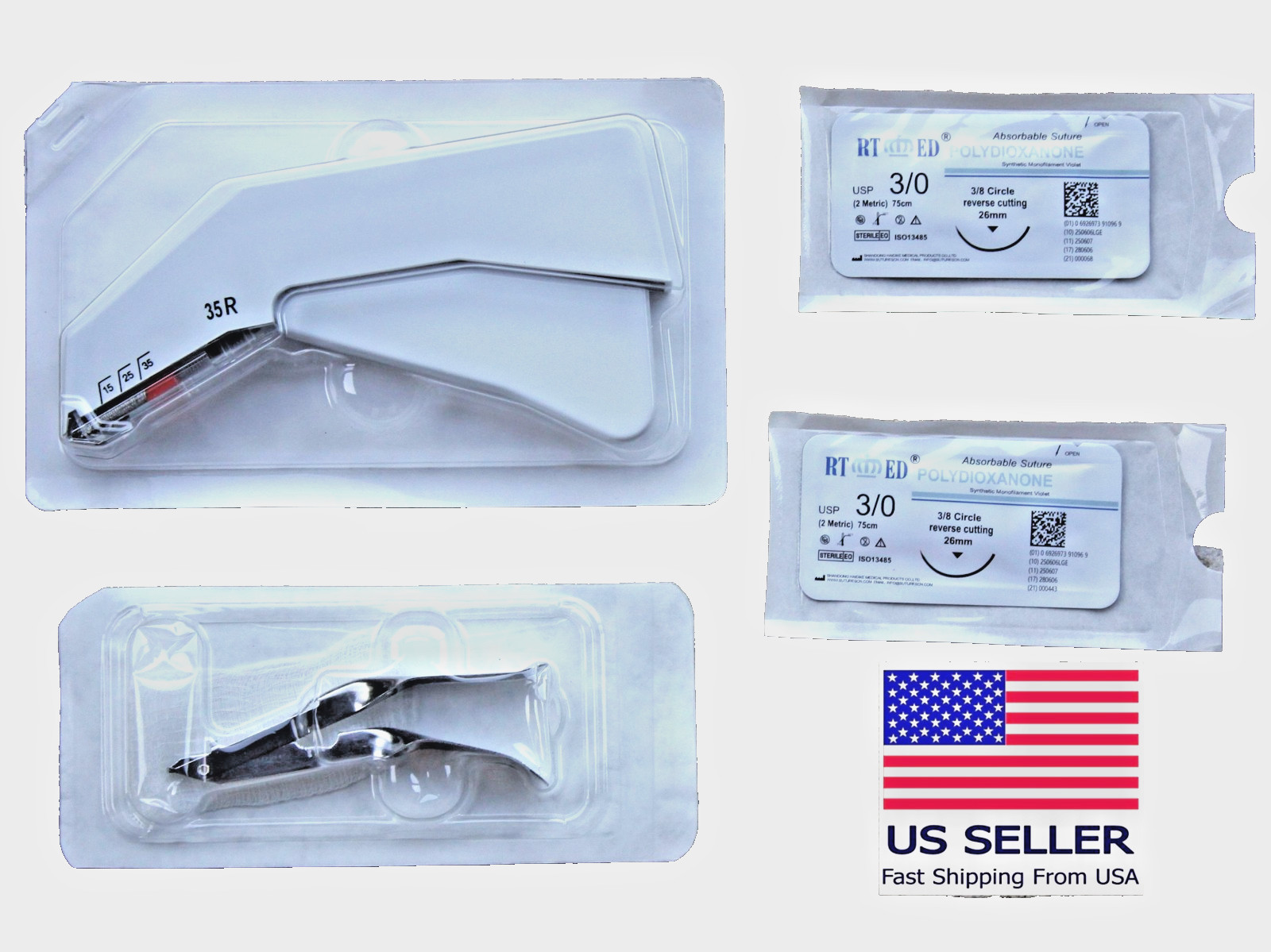 Veterinary Wound Care Kit – 35R Skin Stapler, staple remover, and 3-0 PDO suture